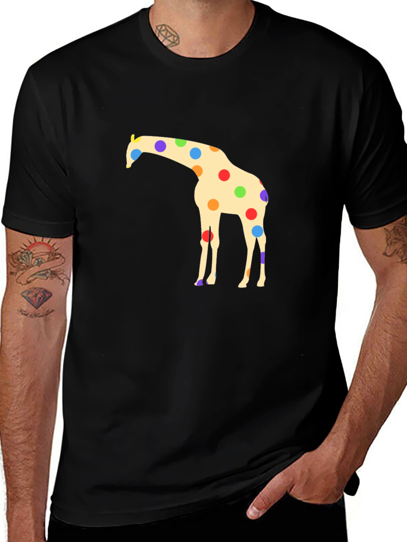 Giraffe Polka Dot Black T-Shirt
