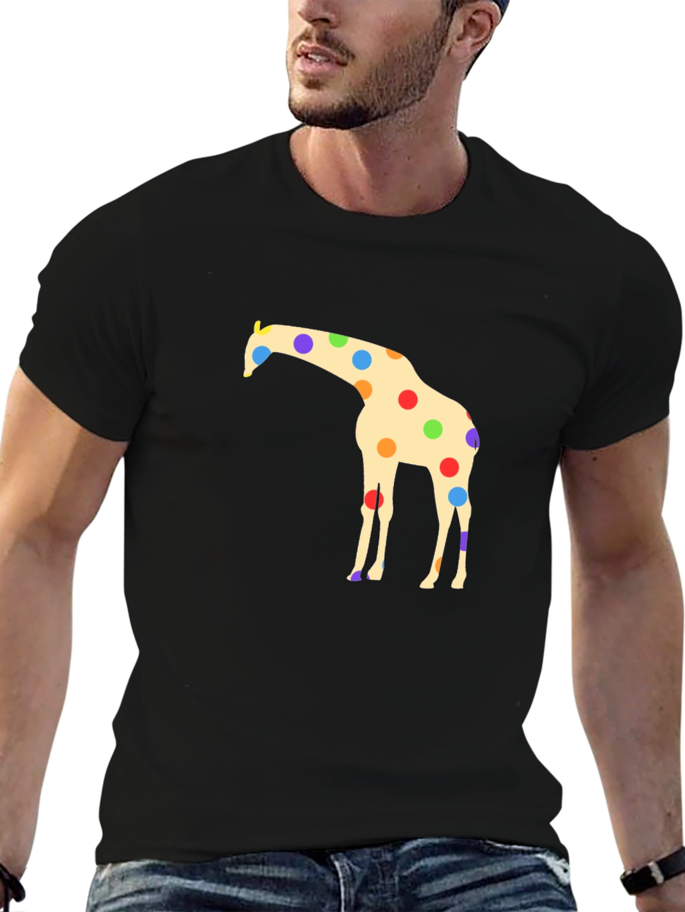 Giraffe Polka Dot Black T-Shirt