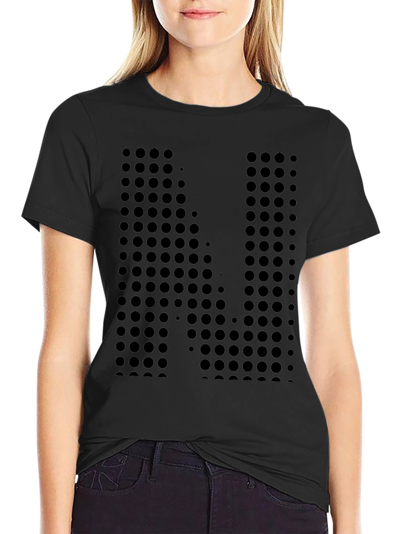 Abstract Dotted Letter N Black T-Shirt