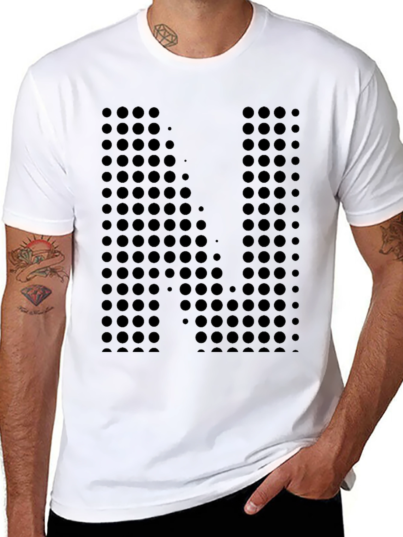 Abstract Dotted Letter N Black T-Shirt