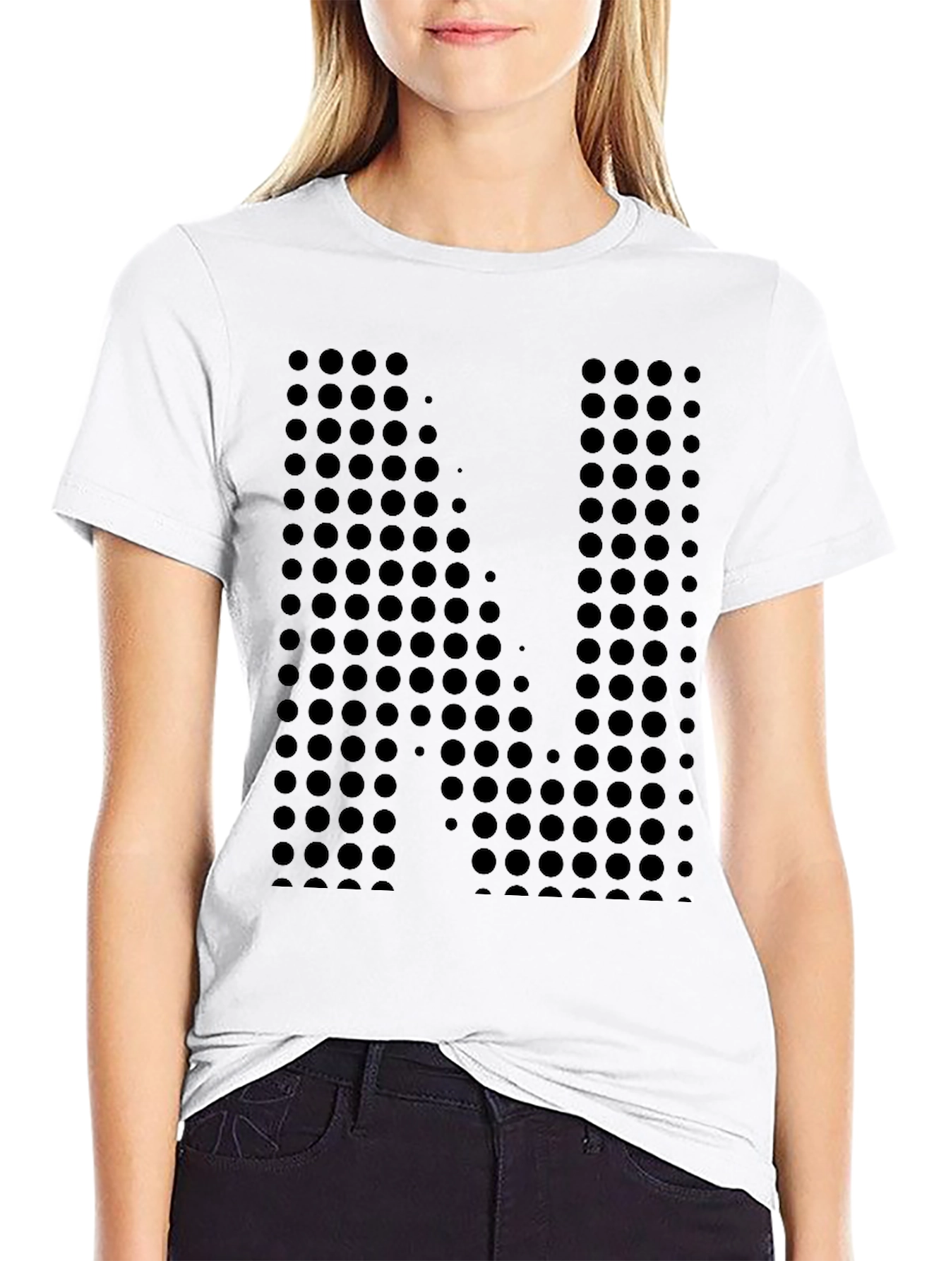 Abstract Dotted Letter N Black T-Shirt