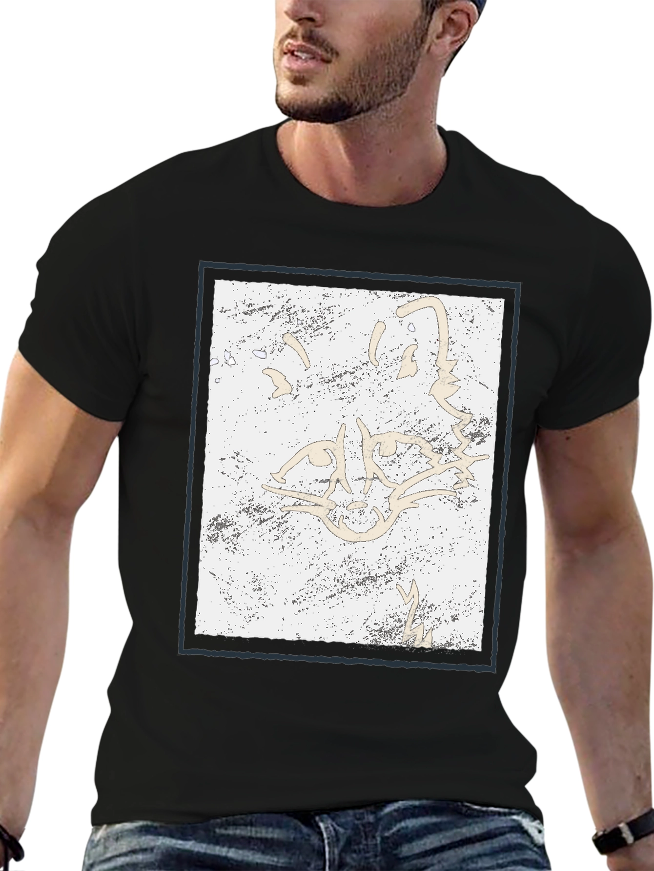 Abstract Feline Graphic Black T-Shirt