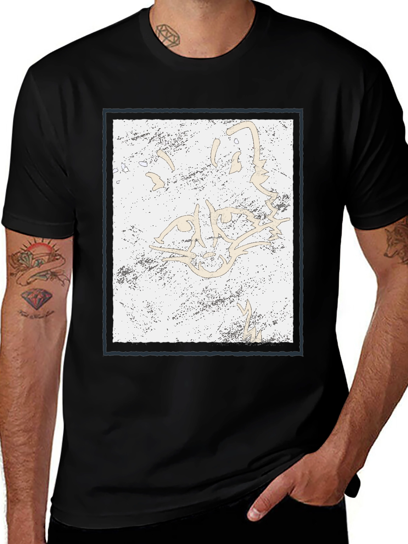 Abstract Feline Graphic Black T-Shirt