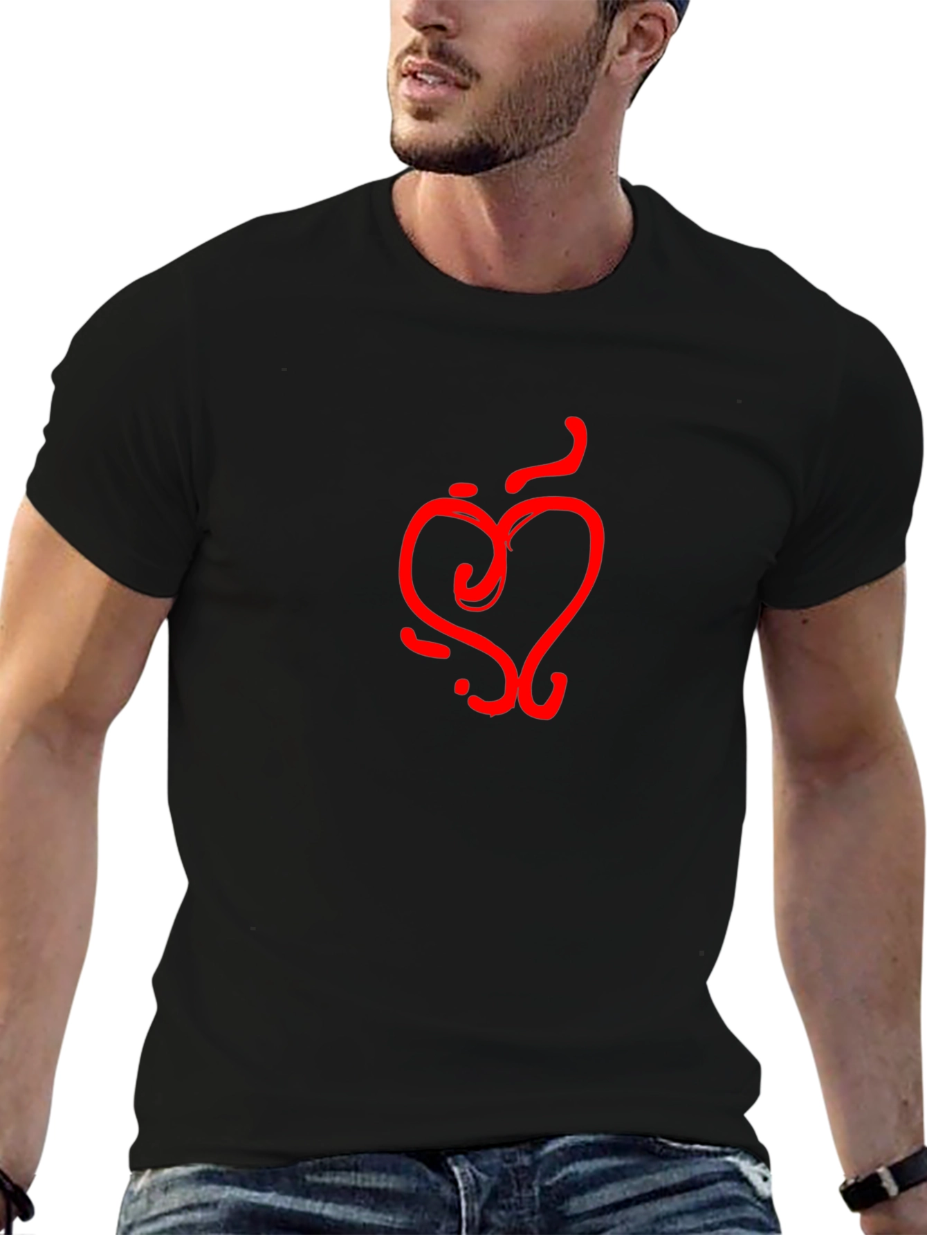 Abstract Heart Graphic Tee - Black Cotton Shirt