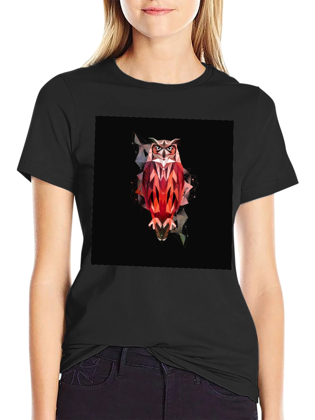 Geometric Owl Graphic Black T-Shirt