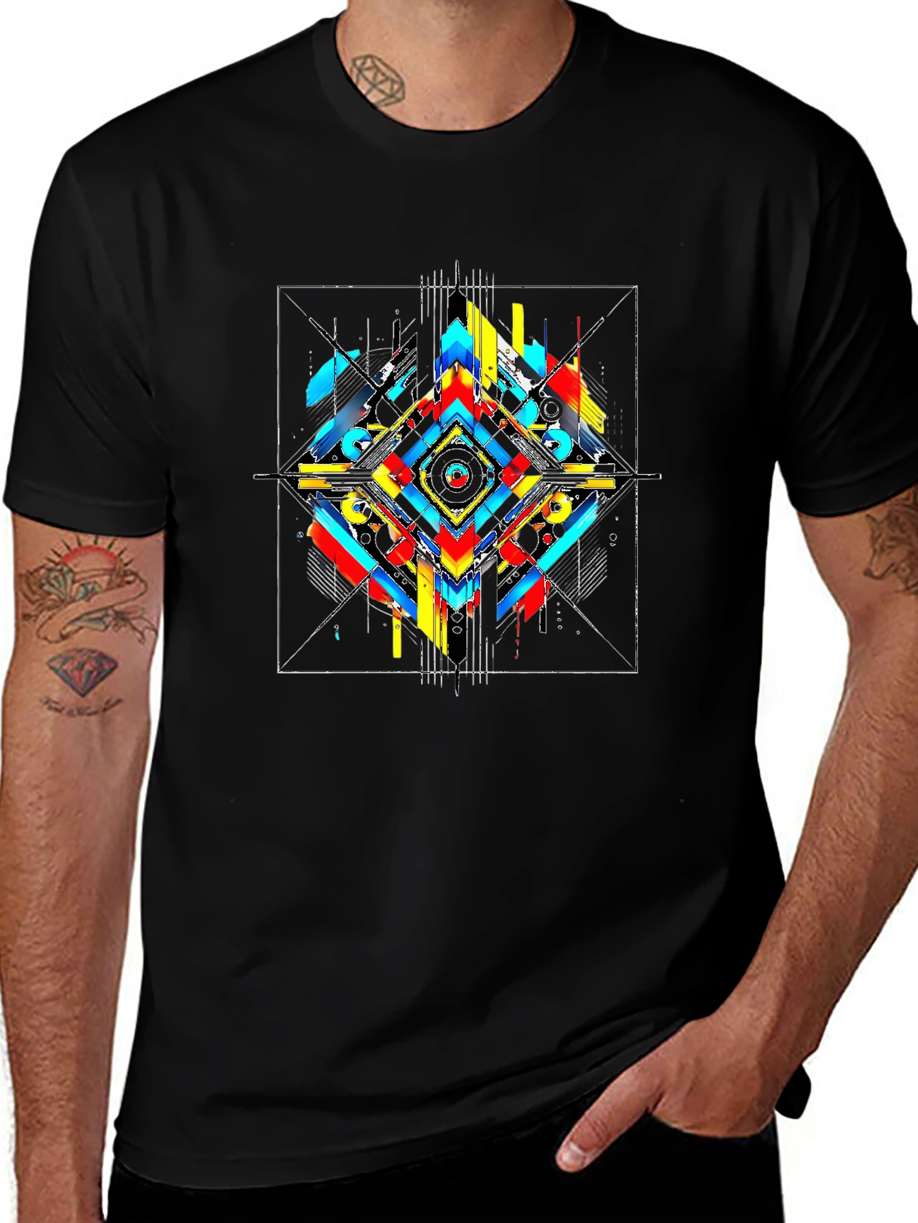 Abstract Geometric Print Black T-Shirt