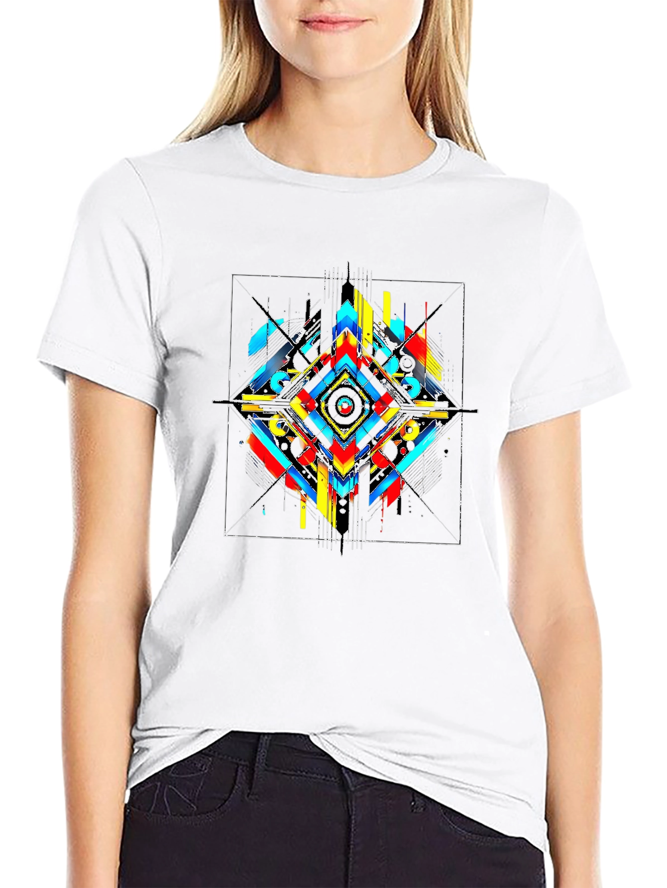 Abstract Geometric Print Black T-Shirt