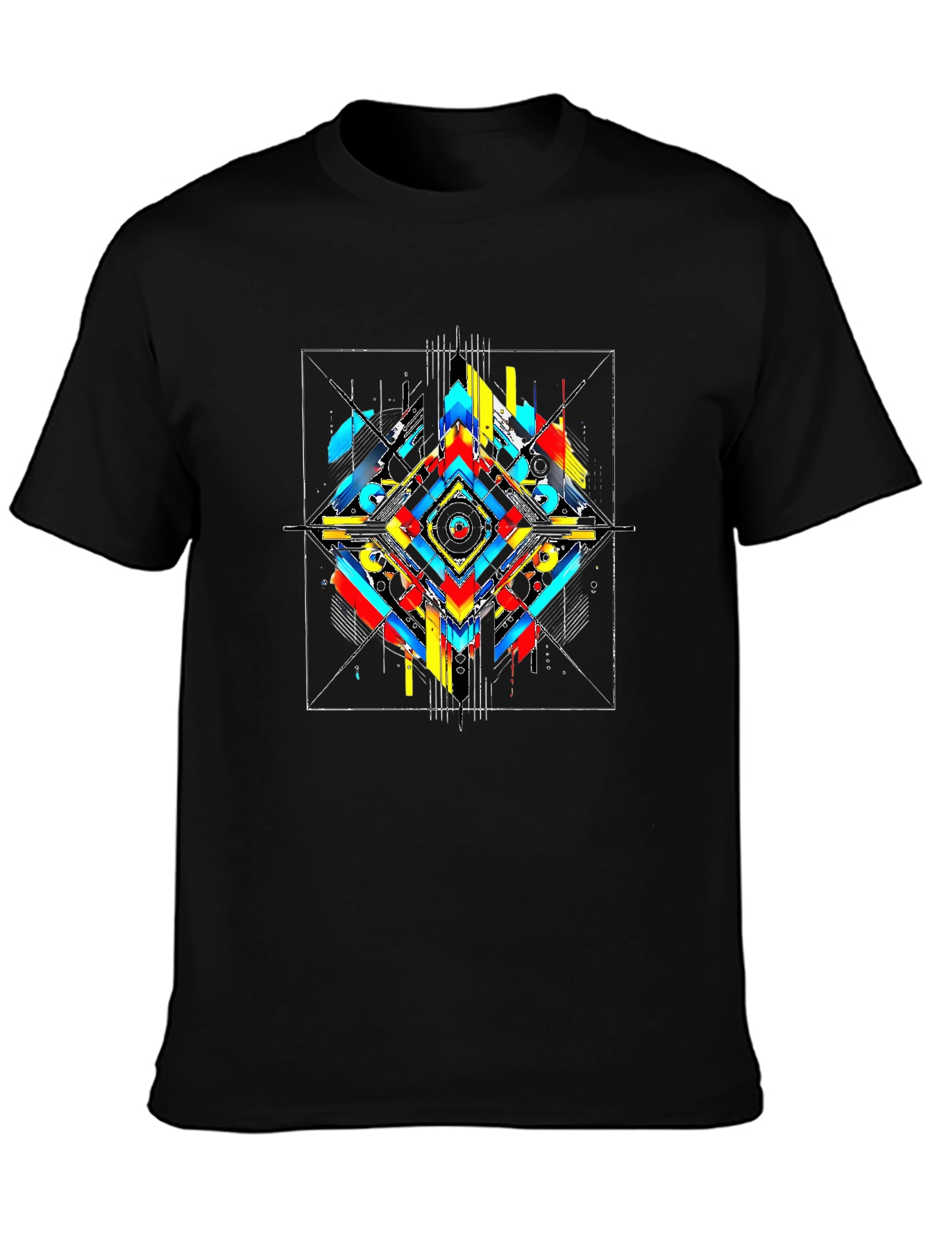 Abstract Geometric Print Black T-Shirt