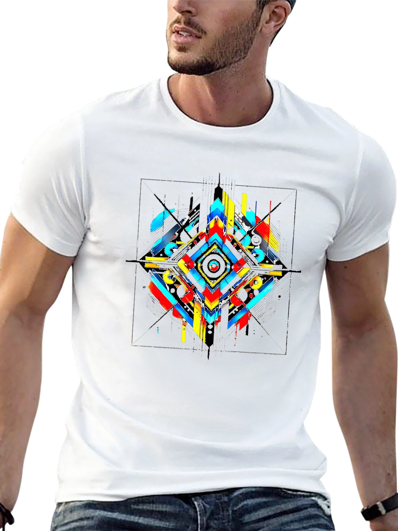 Abstract Geometric Print Black T-Shirt