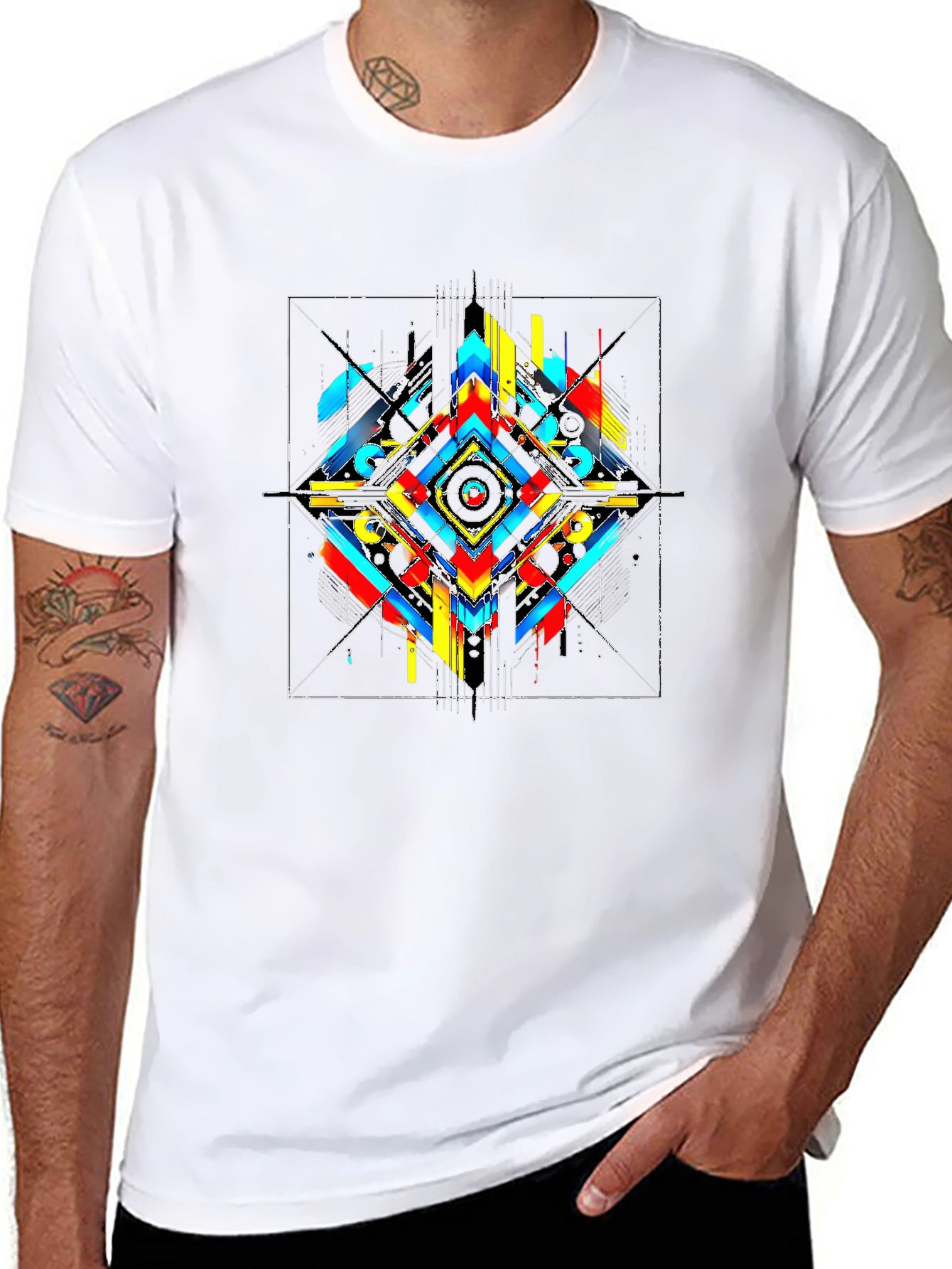 Abstract Geometric Print Black T-Shirt