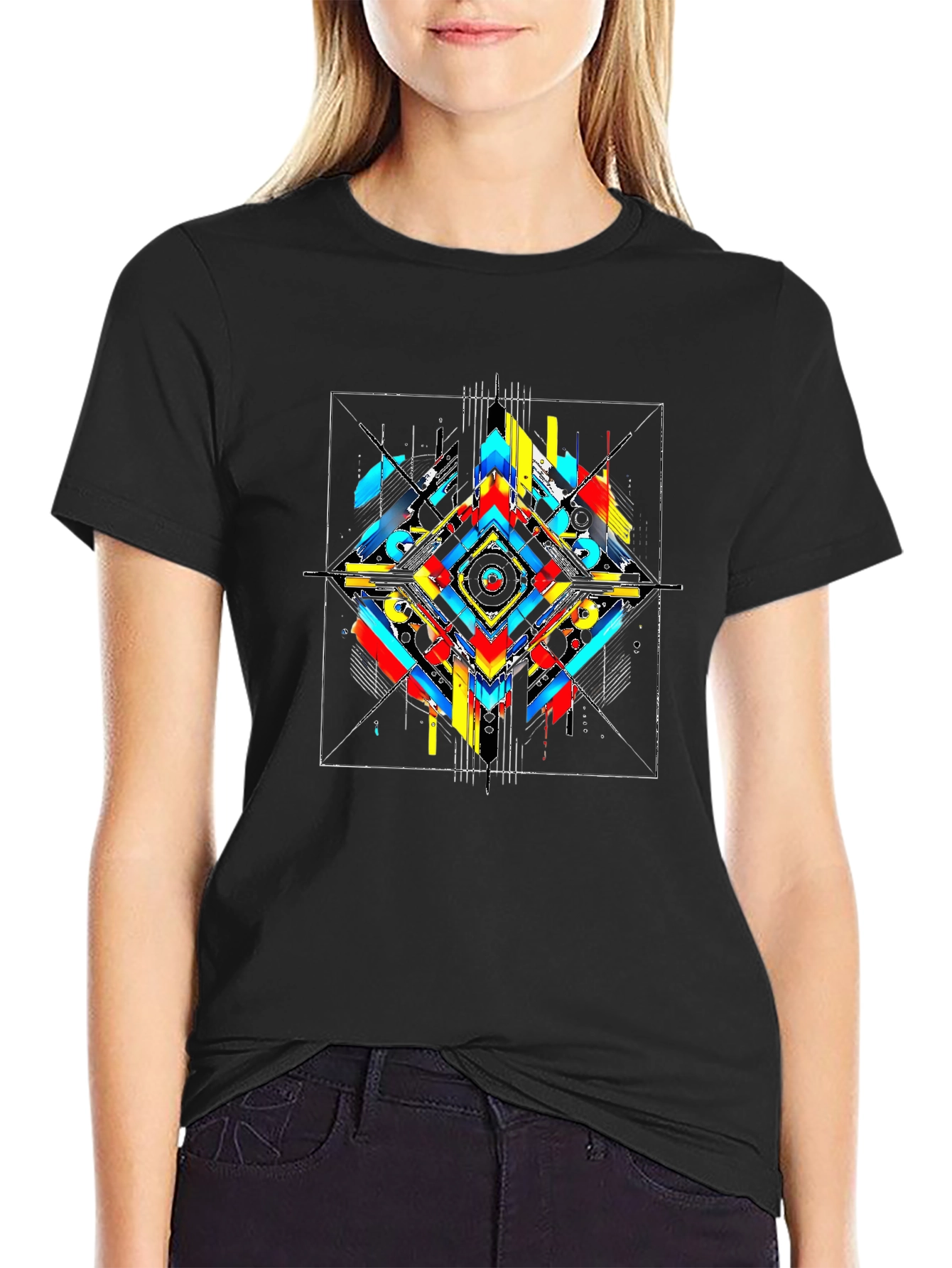 Abstract Geometric Print Black T-Shirt