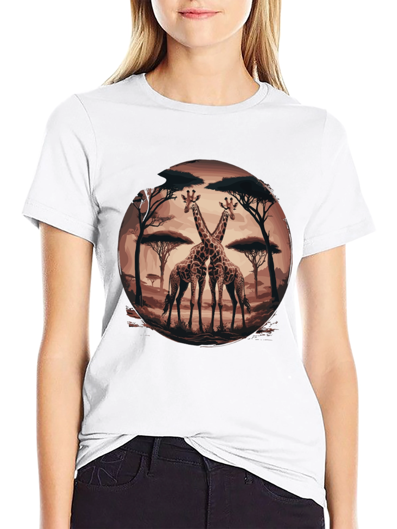 Giraffe Silhouette Graphic Tee - Safari Animal Shirt