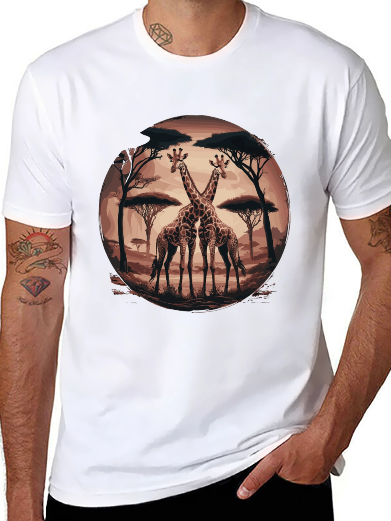 Giraffe Silhouette Graphic Tee - Safari Animal Shirt