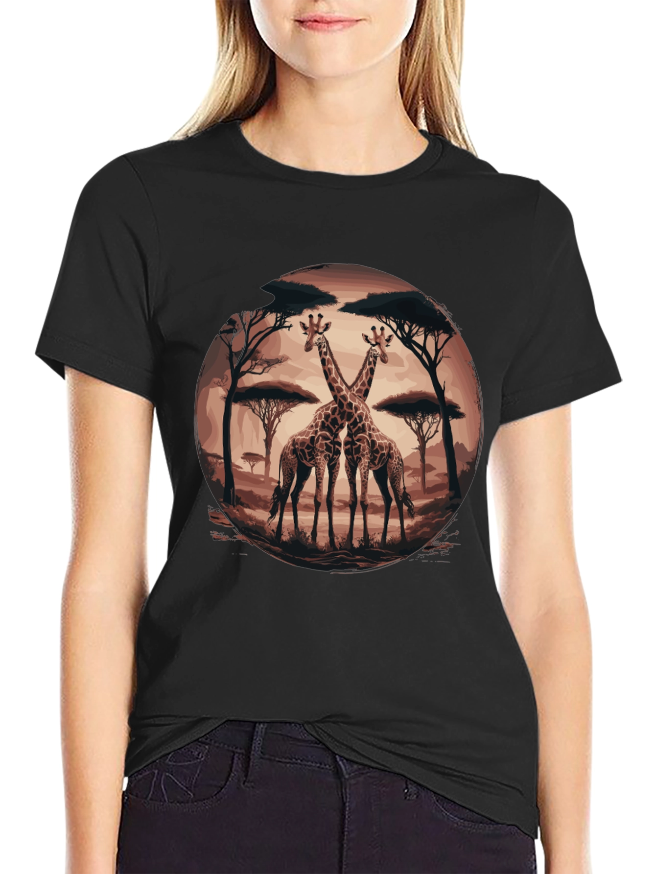 Giraffe Silhouette Graphic Tee - Safari Animal Shirt