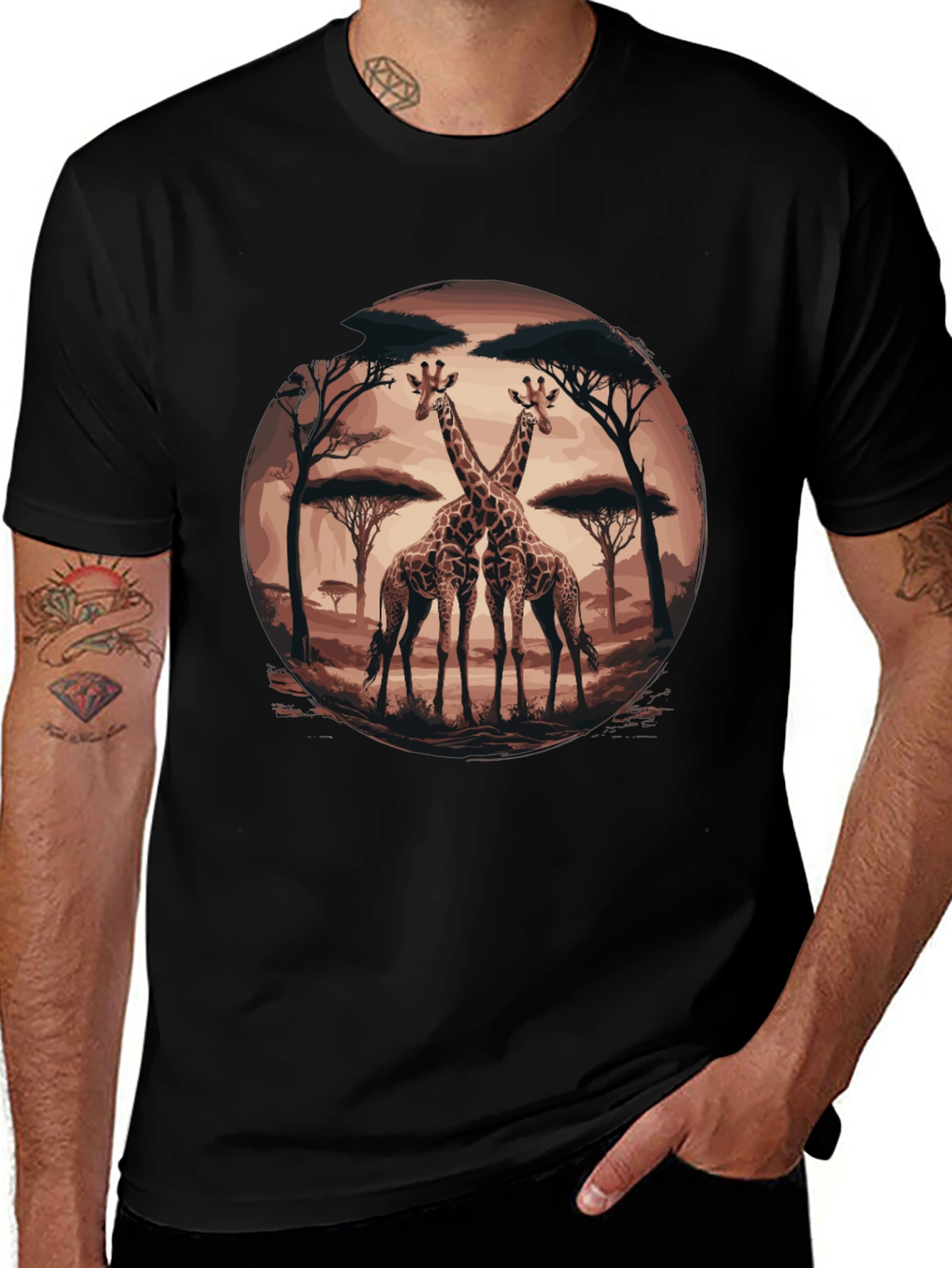 Giraffe Silhouette Graphic Tee - Safari Animal Shirt