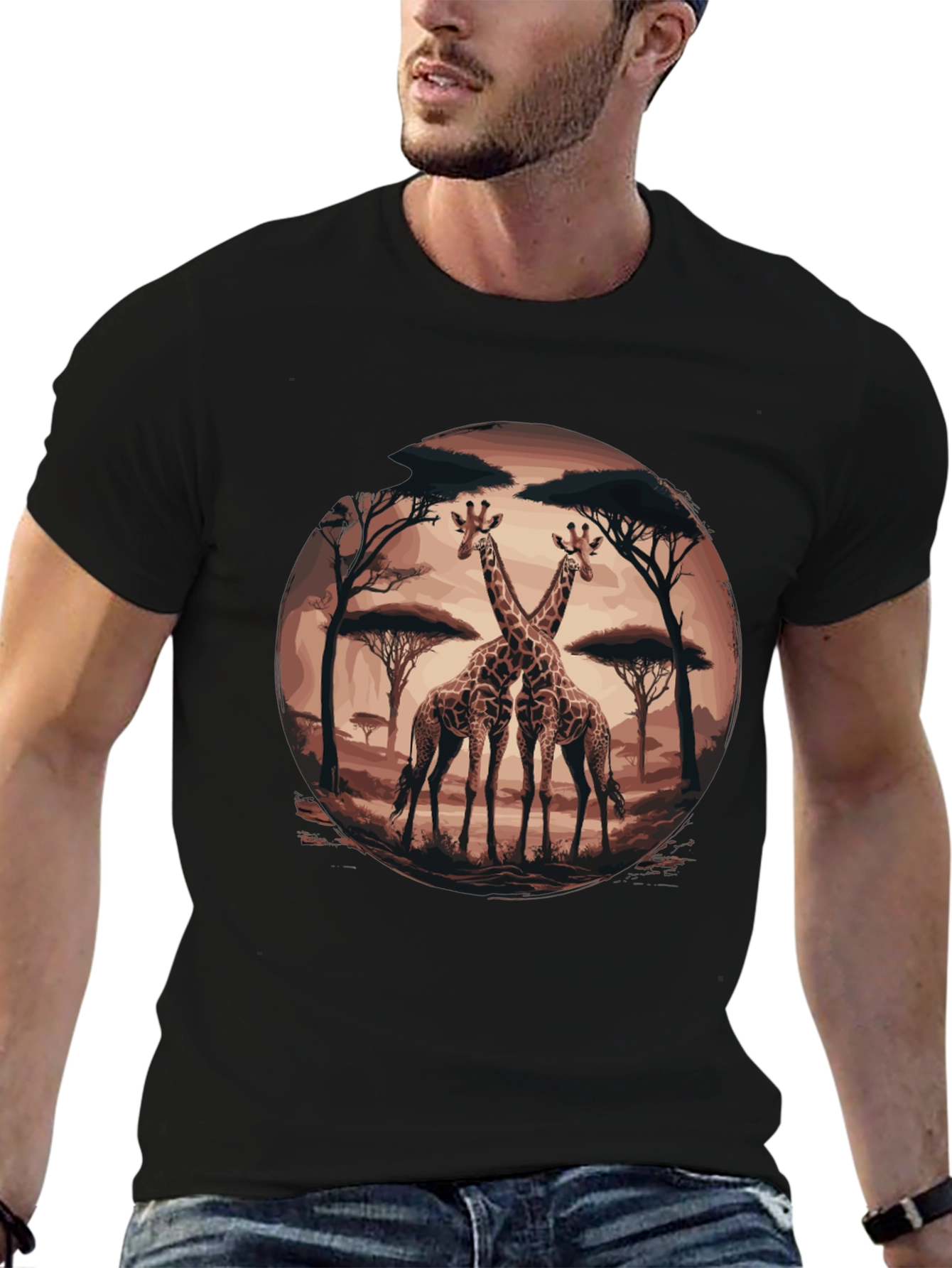 Giraffe Silhouette Graphic Tee - Safari Animal Shirt