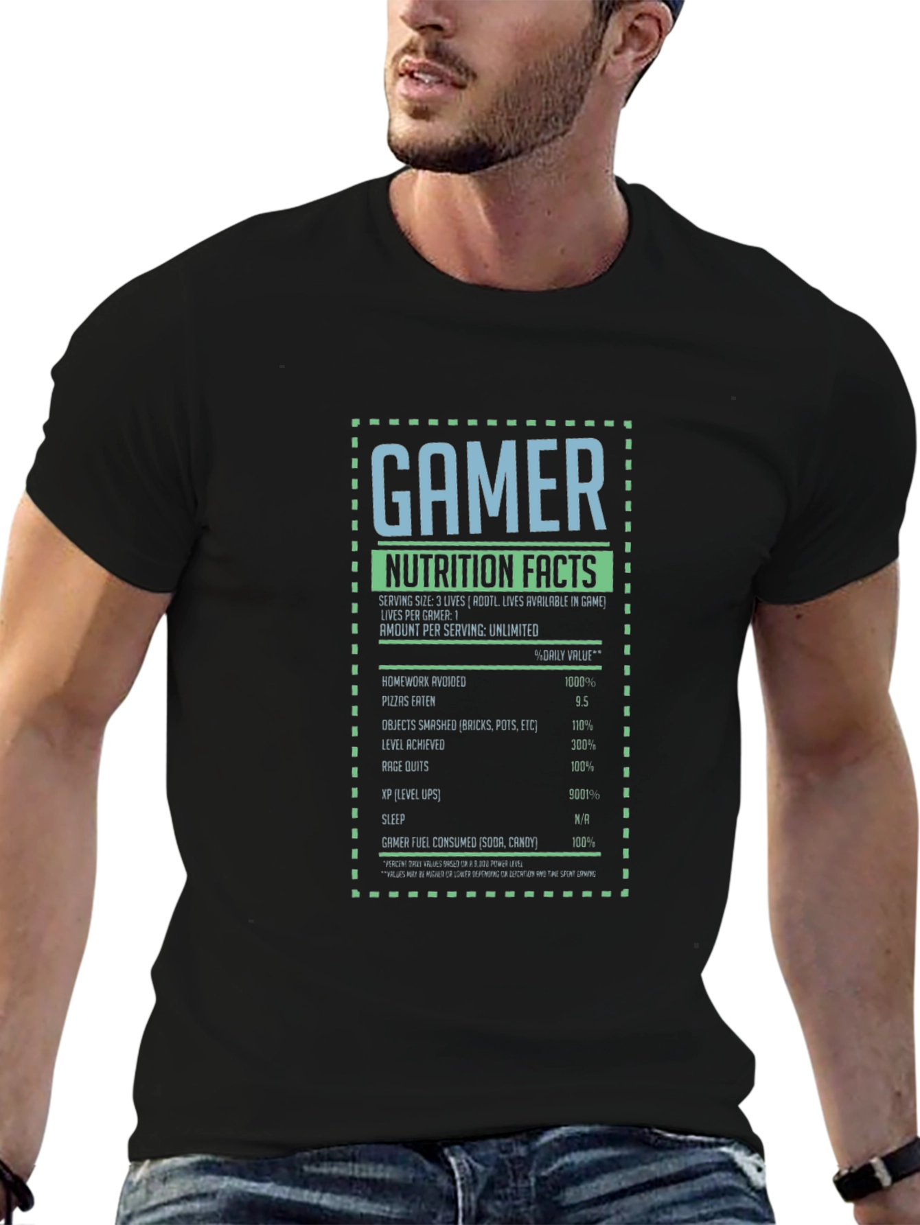 Gamer Nutrition Facts Graphic T-Shirt - Black
