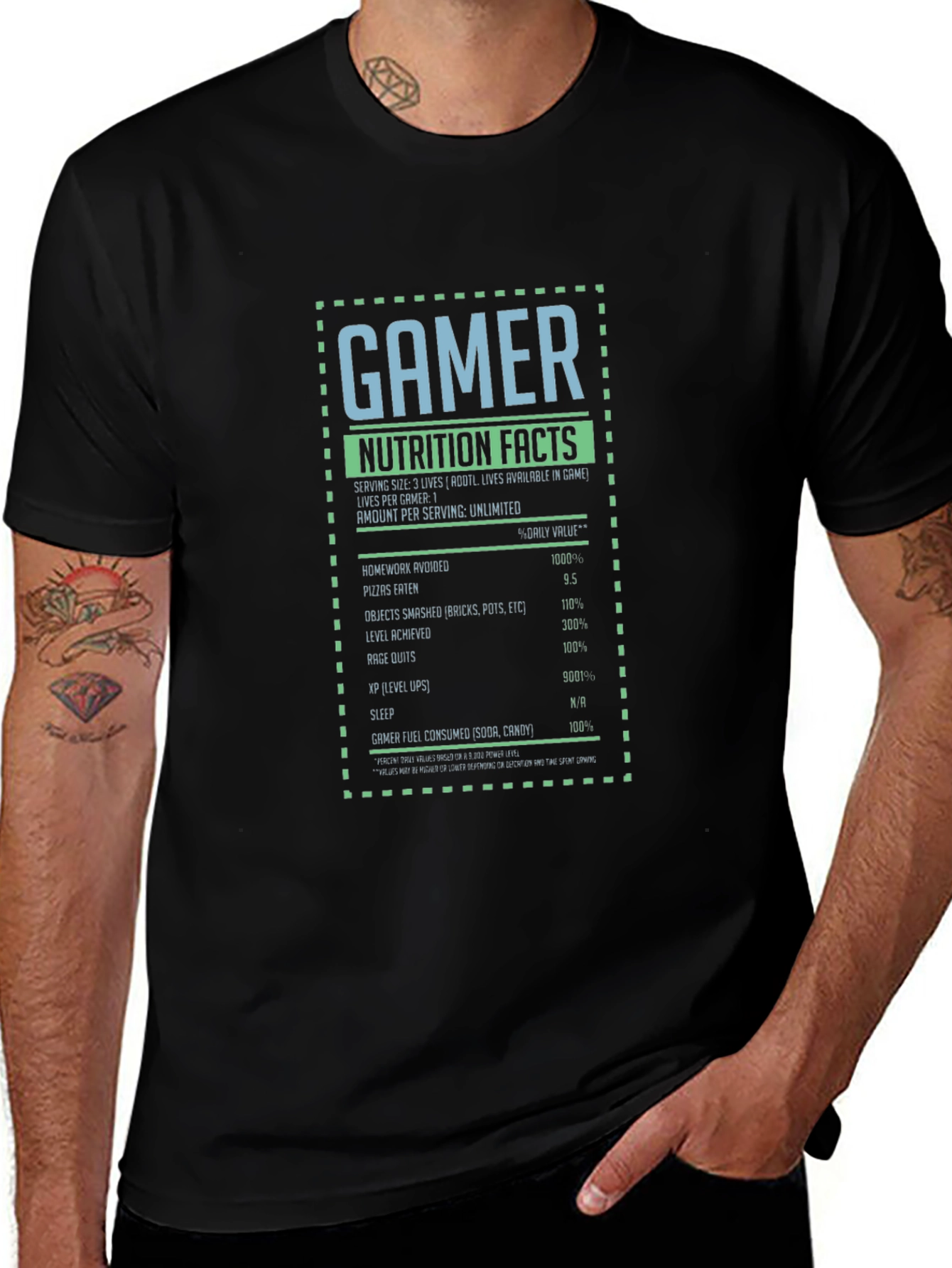 Gamer Nutrition Facts Graphic T-Shirt - Black