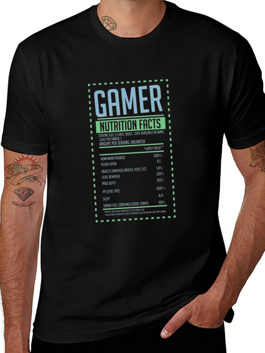 Gamer Nutrition Facts Graphic T-Shirt - Black