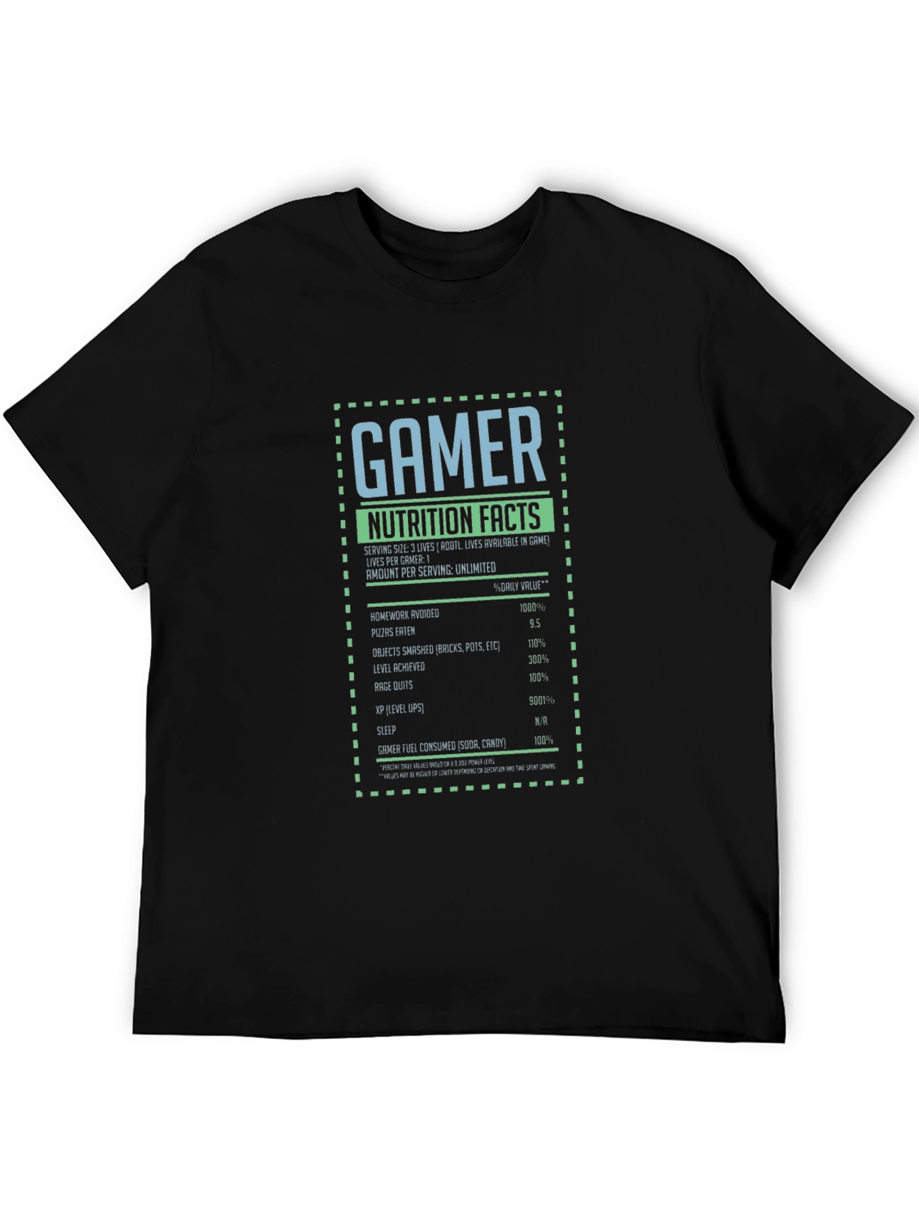 Gamer Nutrition Facts Graphic T-Shirt - Black