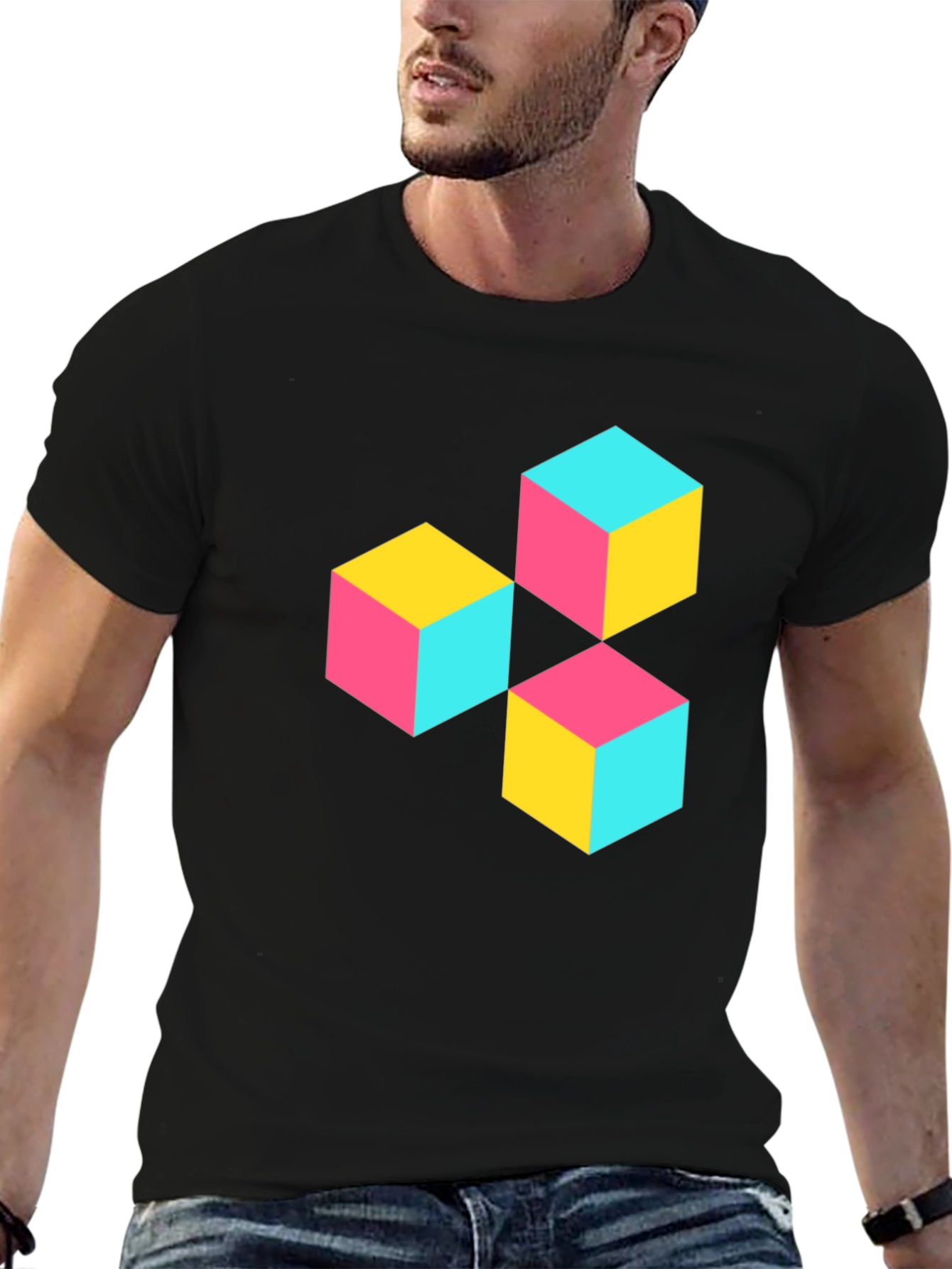 Geometric Cube Print T-Shirt - Modern Style