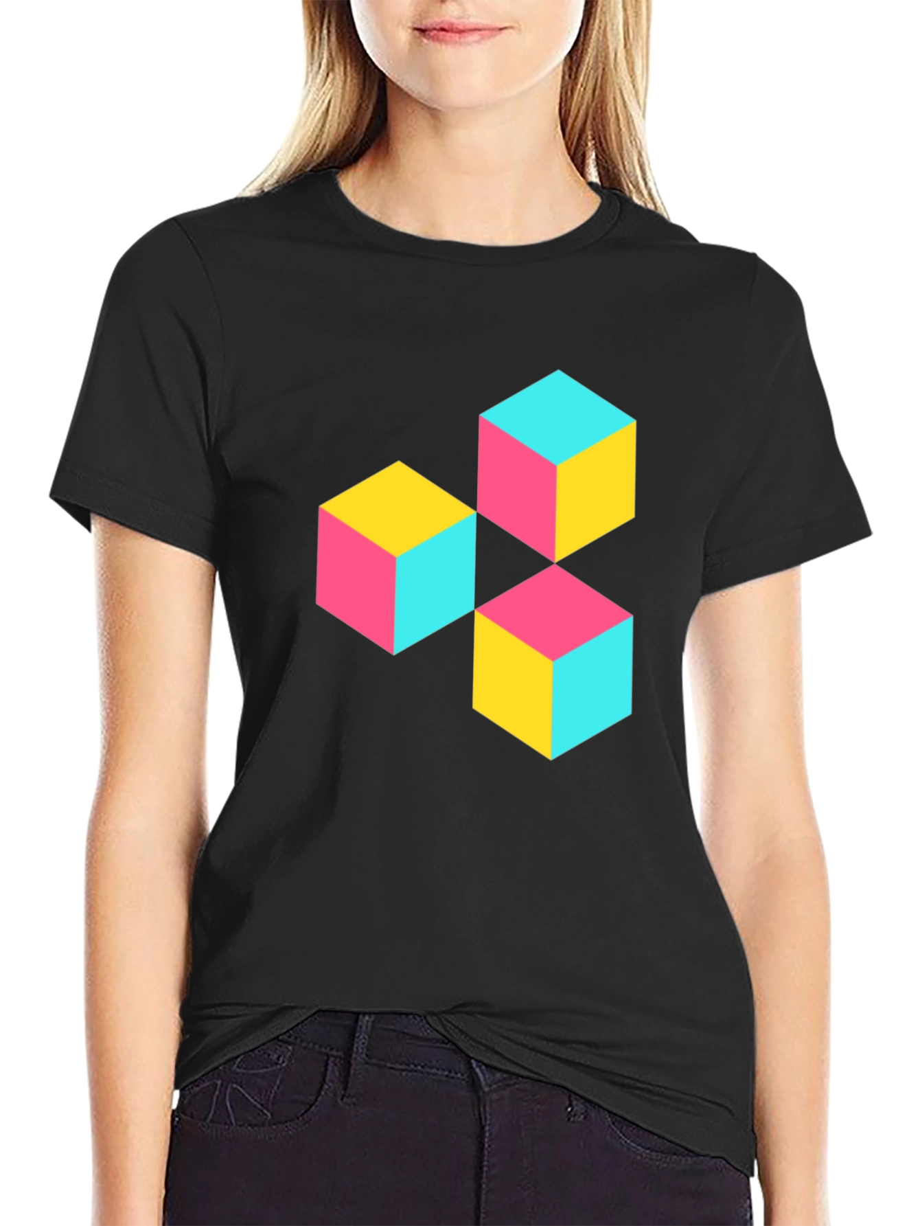 Geometric Cube Print T-Shirt - Modern Style
