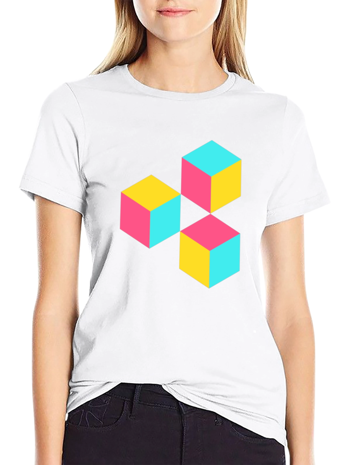 Geometric Cube Print T-Shirt - Modern Style