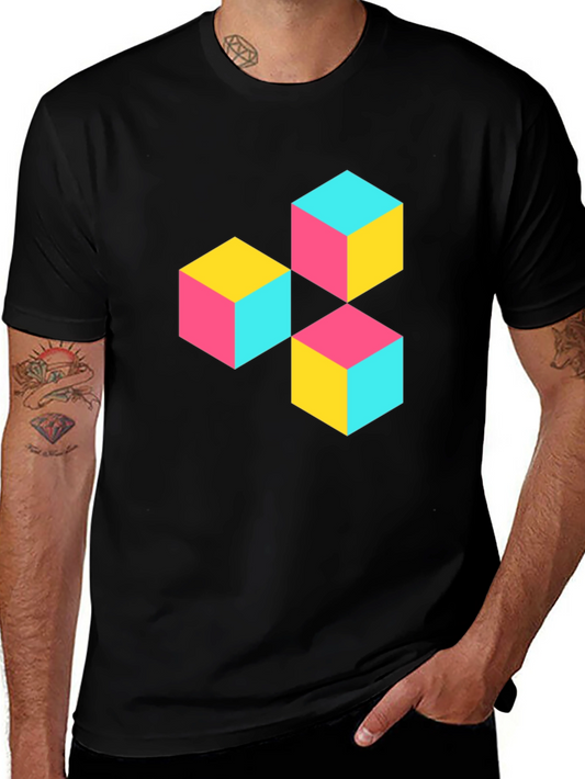 Geometric Cube Print T-Shirt - Modern Style