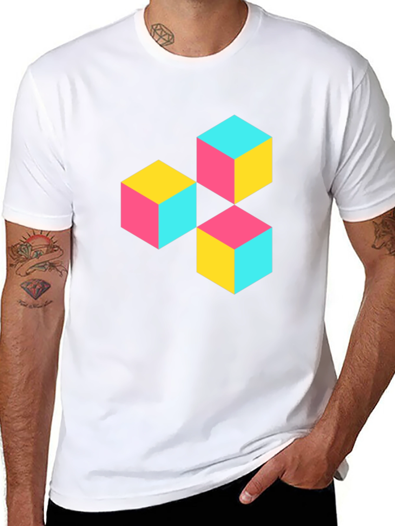 Geometric Cube Print T-Shirt - Modern Style