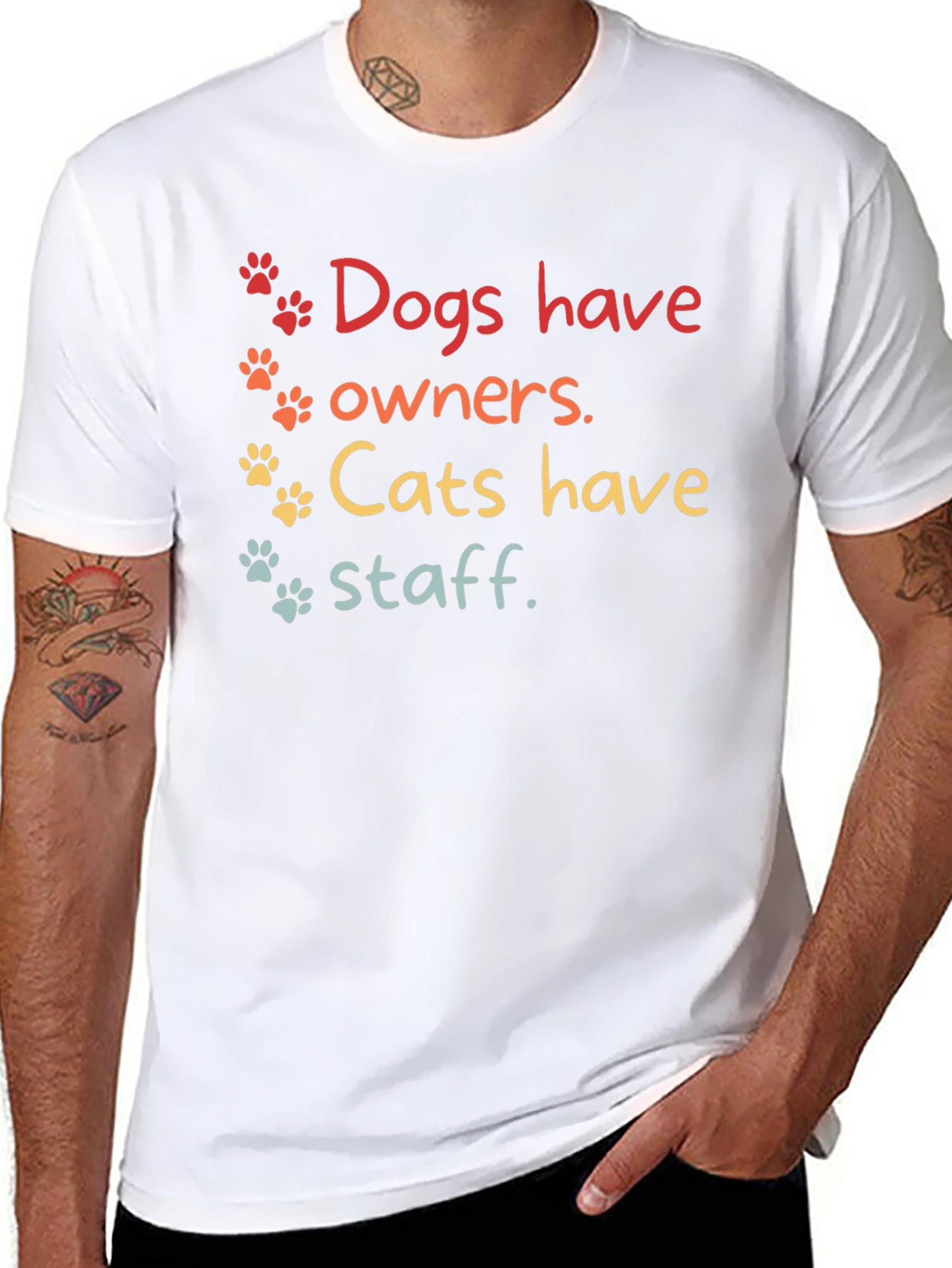 Dogs Have Owners Cats Have Staff T-Shirt – Funny Pet Lover Graphic Tee