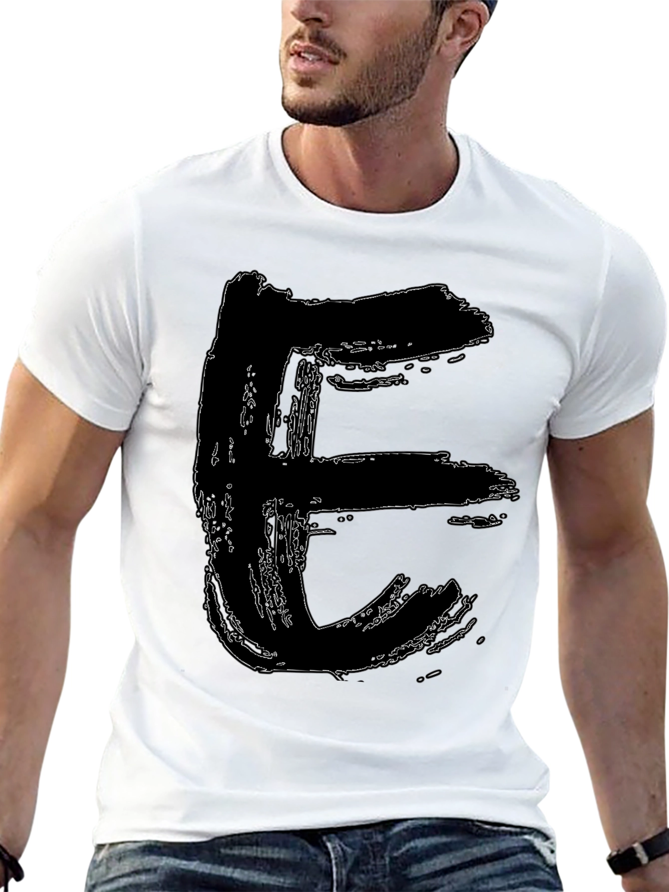 Abstract Letter E Black T-Shirt