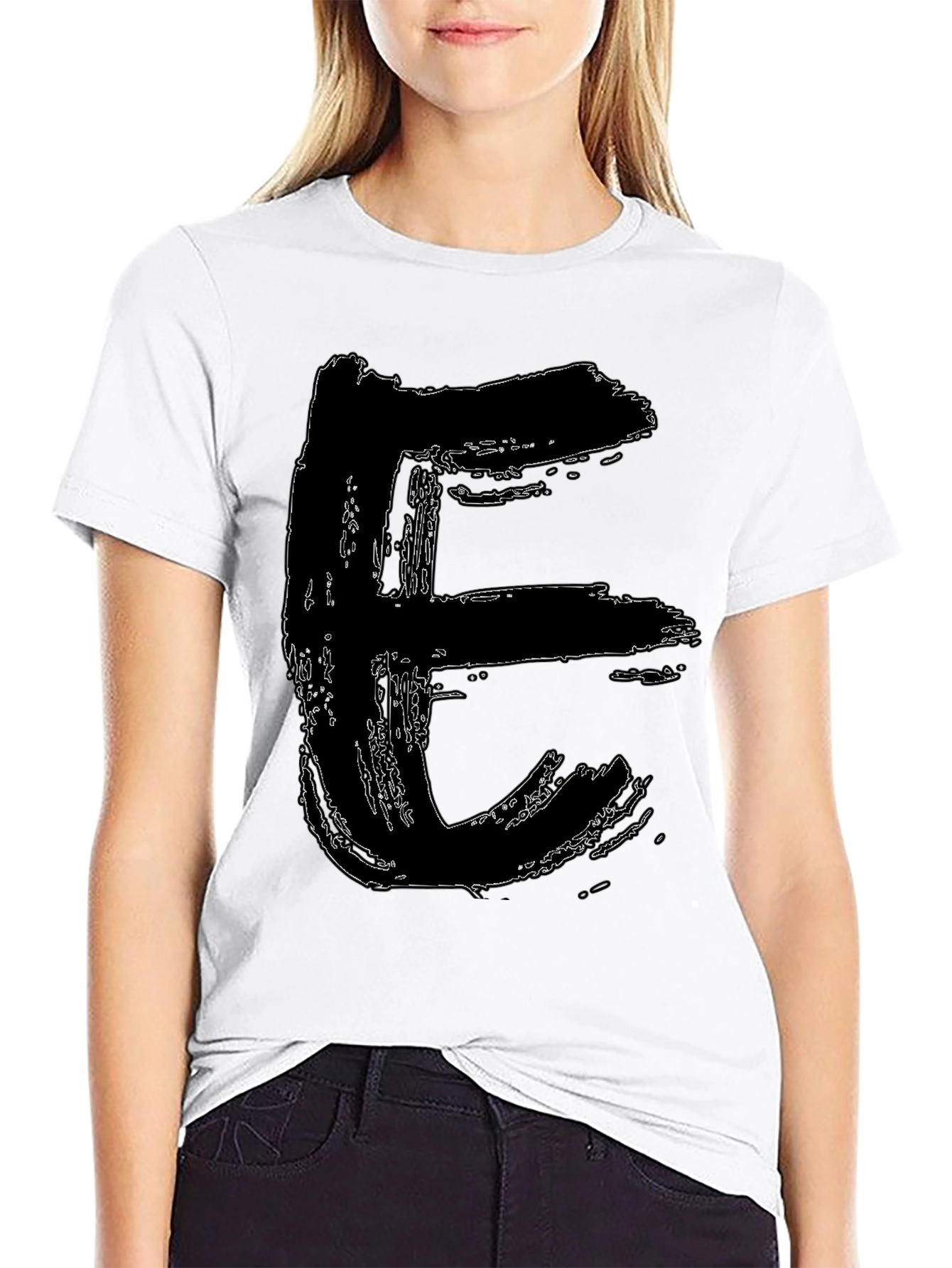 Abstract Letter E Black T-Shirt
