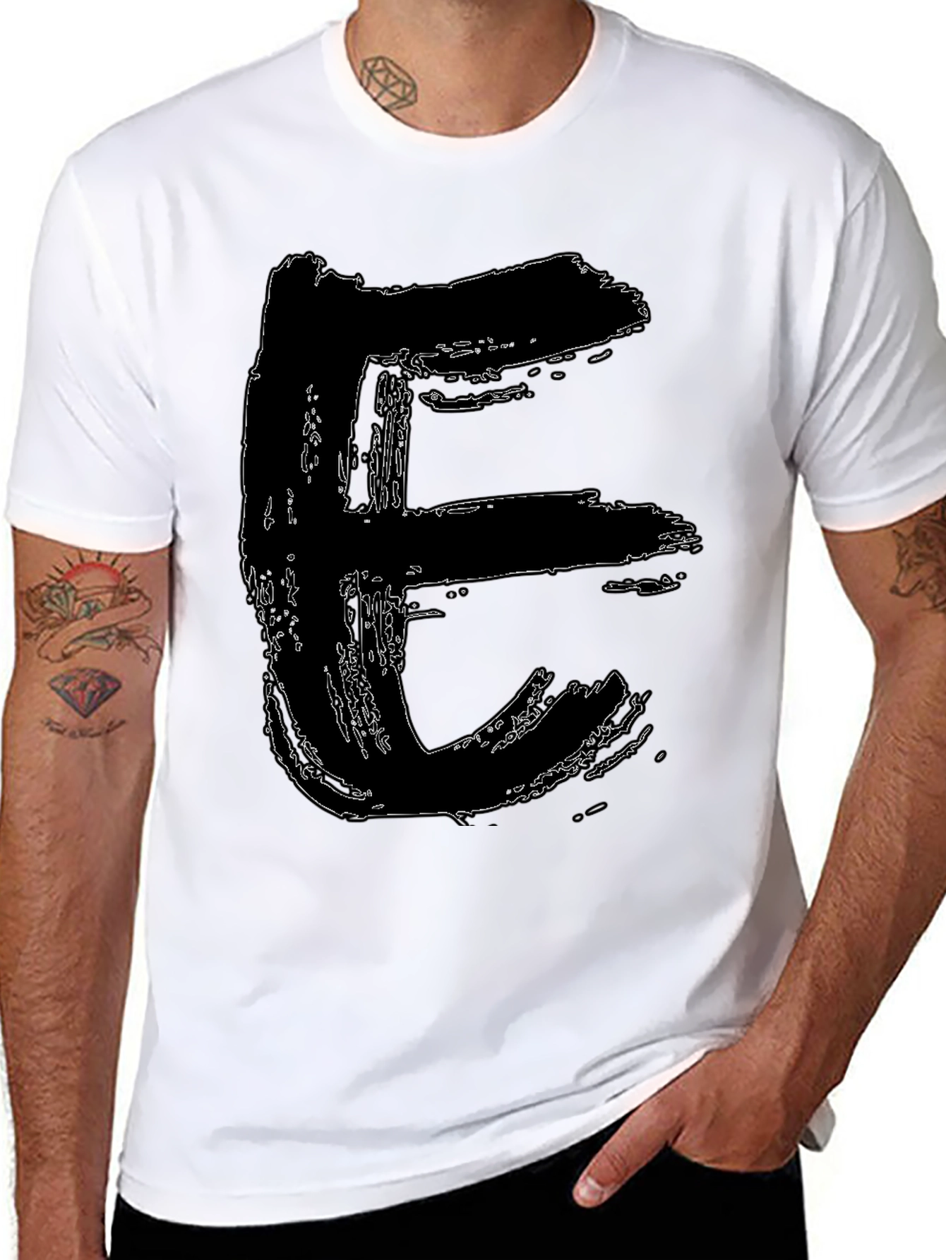 Abstract Letter E Black T-Shirt