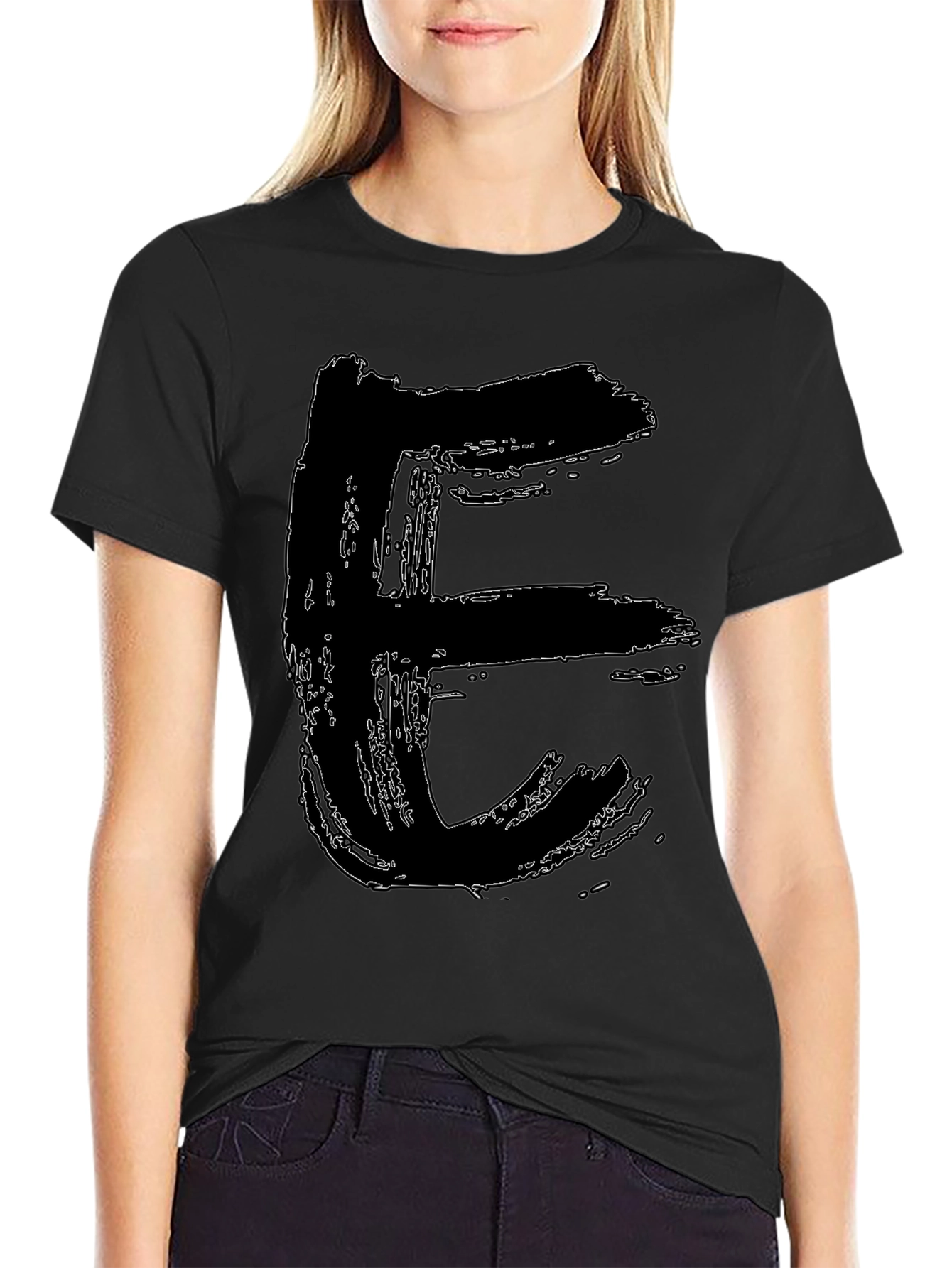 Abstract Letter E Black T-Shirt