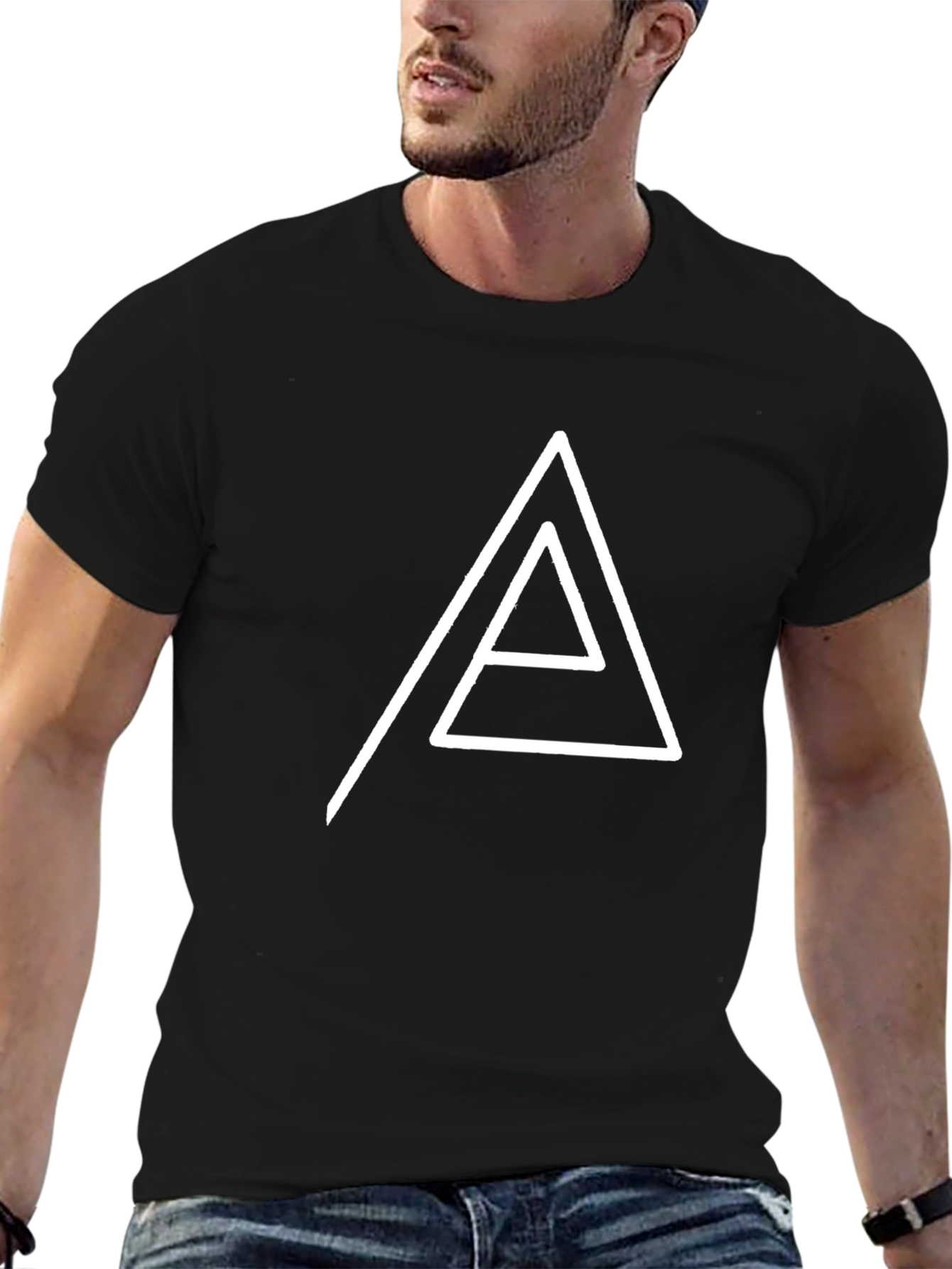 Geometric Triangle Graphic Tee - Black Cotton Blend