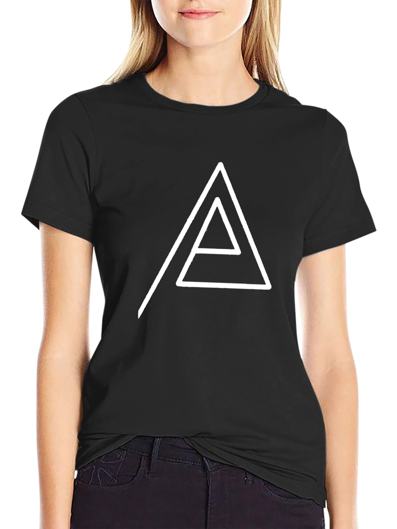 Geometric Triangle Graphic Tee - Black Cotton Blend
