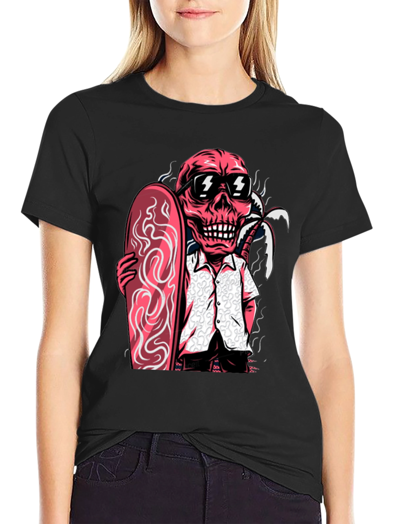 Skull Surfer Graphic Tee - Mens Black T-Shirt