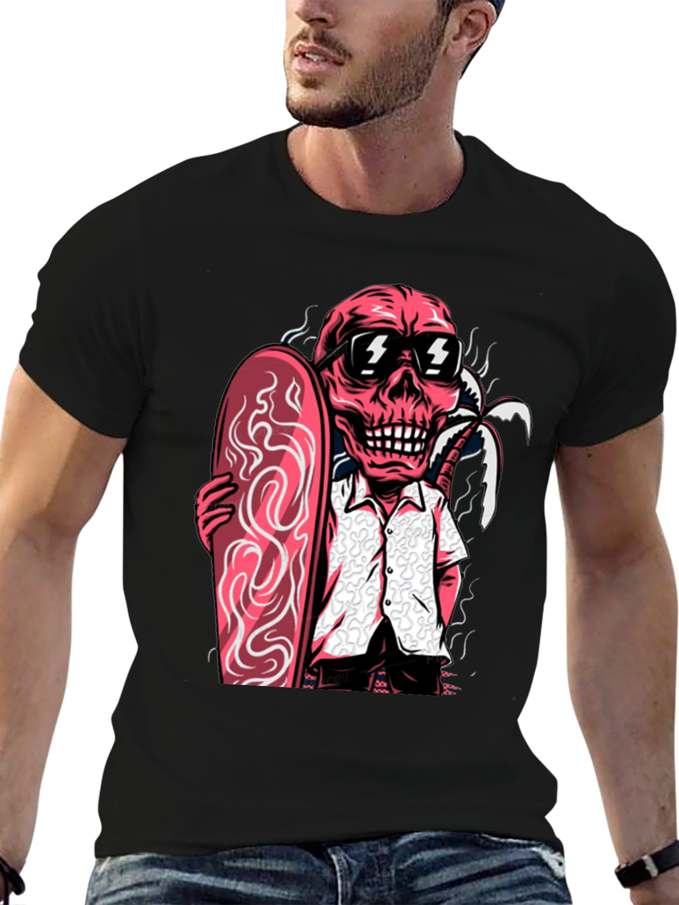 Skull Surfer Graphic Tee - Mens Black T-Shirt