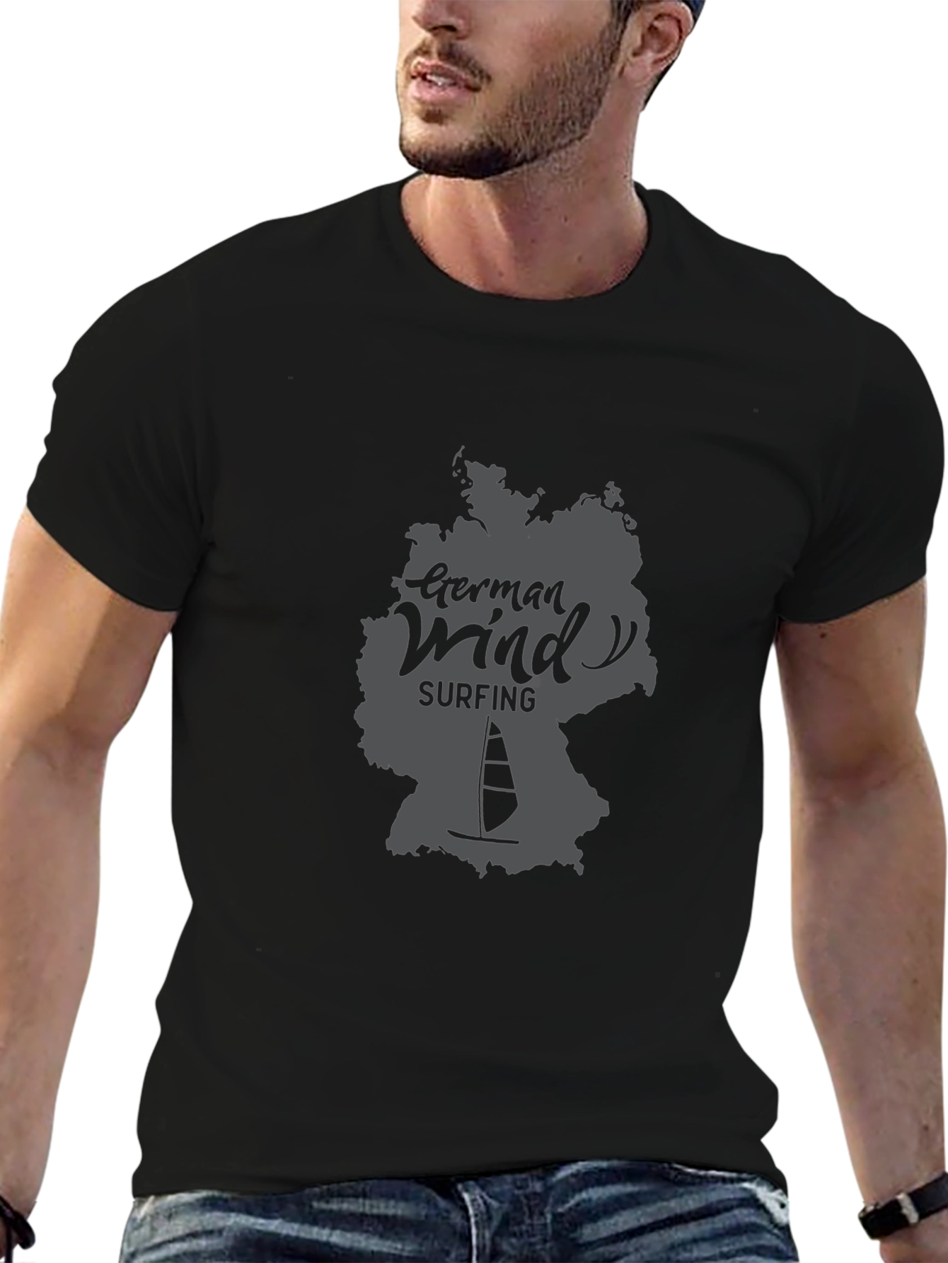 German Wind Surfing Black T-Shirt
