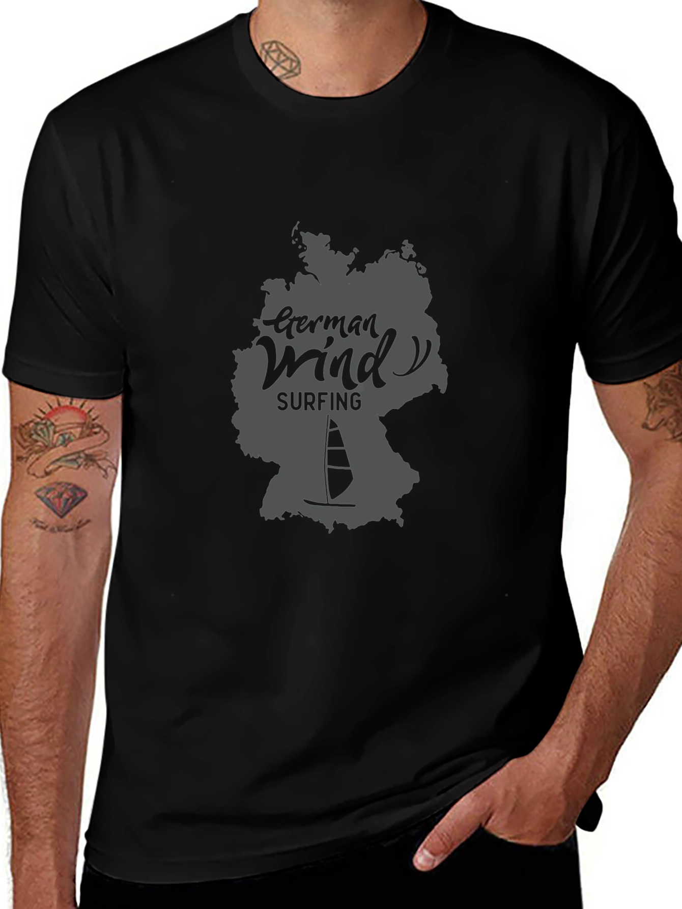 German Wind Surfing Black T-Shirt
