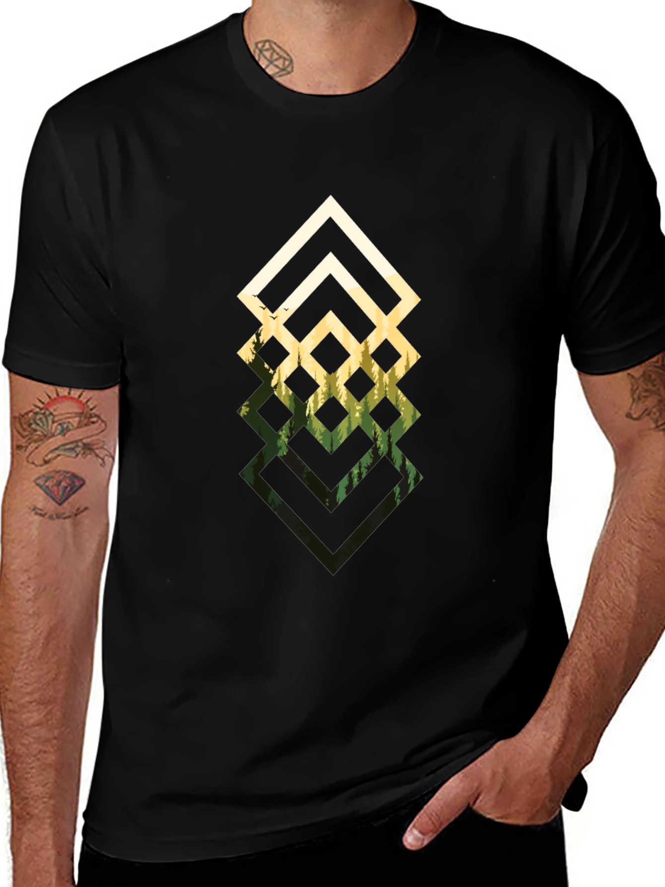 Geometric Forest Black T-Shirt