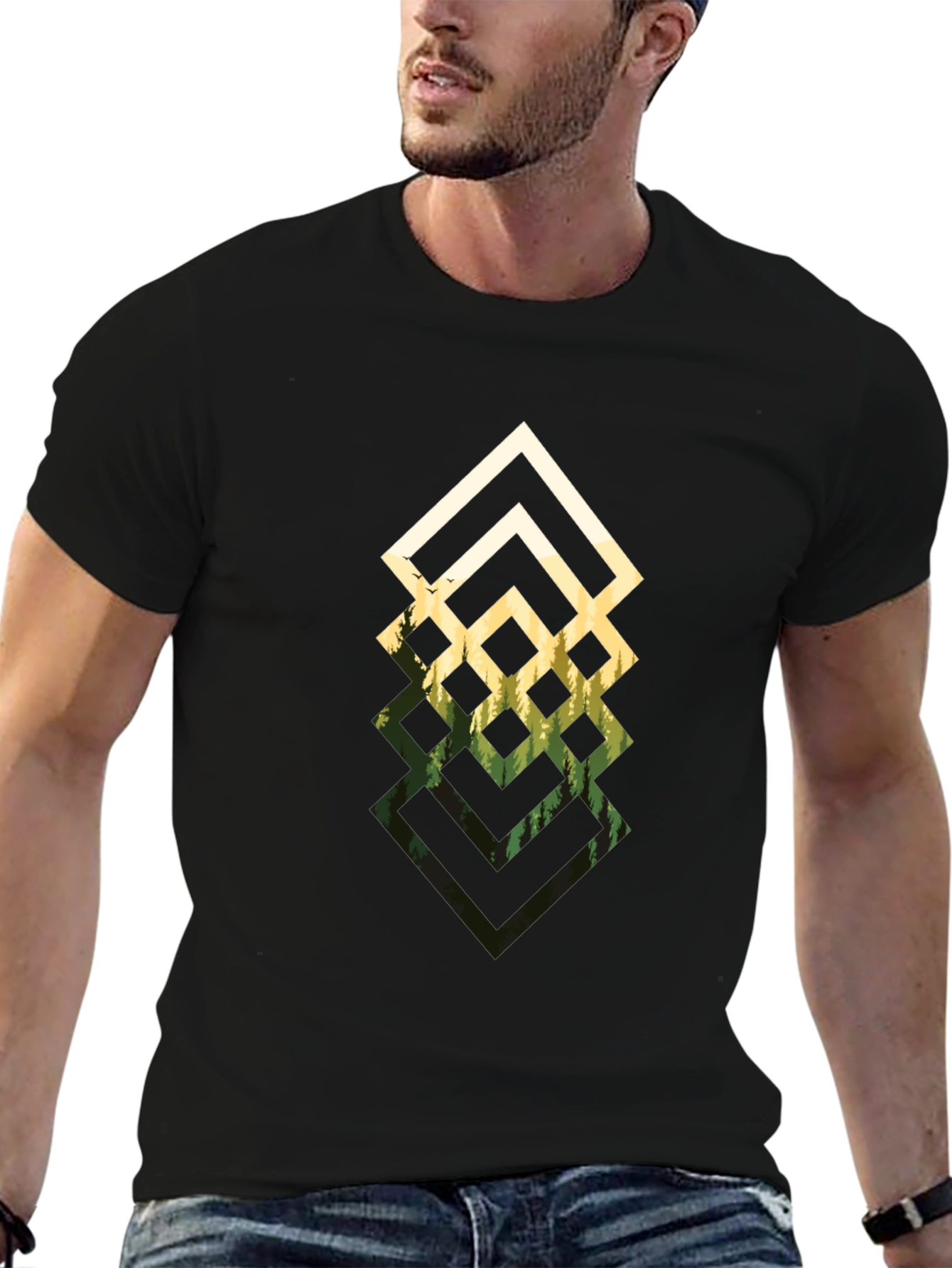 Geometric Forest Black T-Shirt