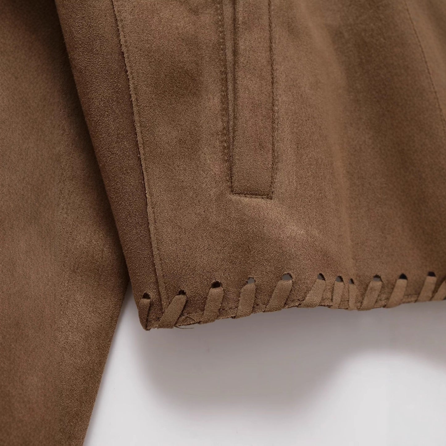 Suede texture woven decorative baseball jacket for women