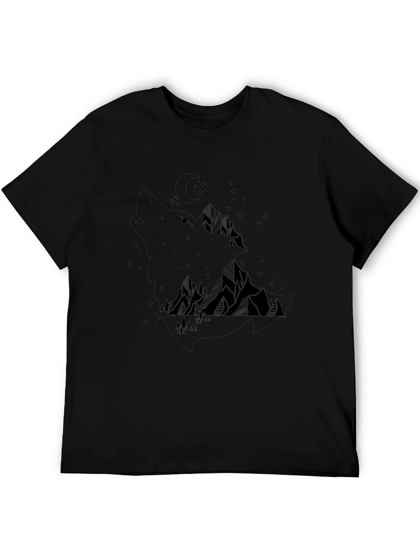 Geometric Mountain Scene Black T-Shirt