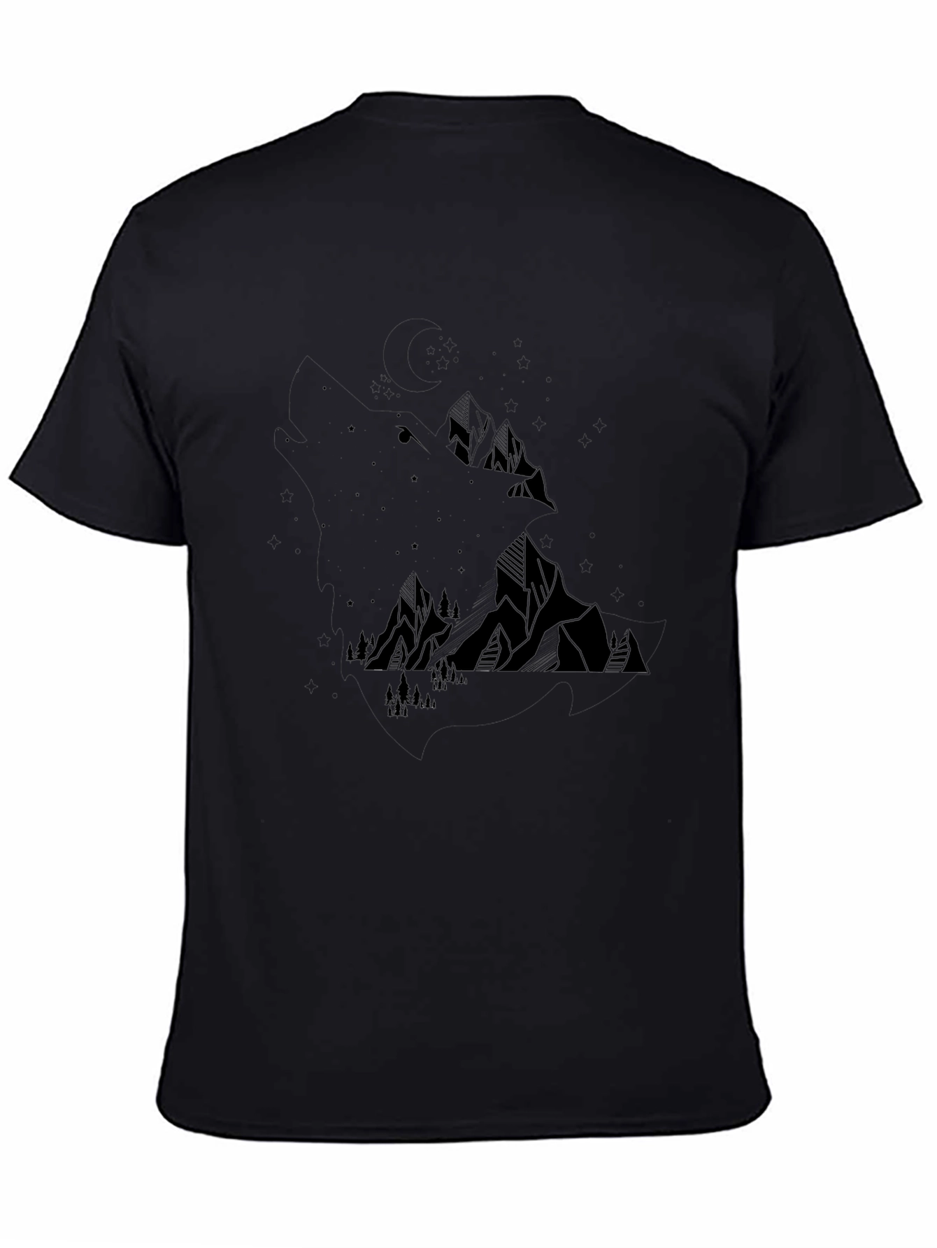 Geometric Mountain Scene Black T-Shirt