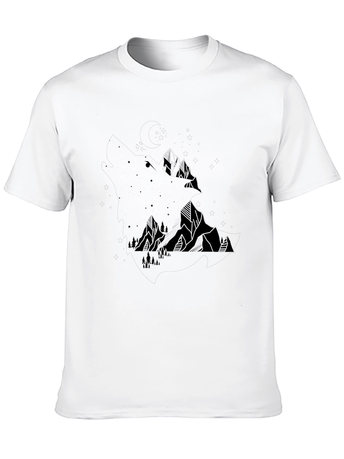 Geometric Mountain Scene Black T-Shirt