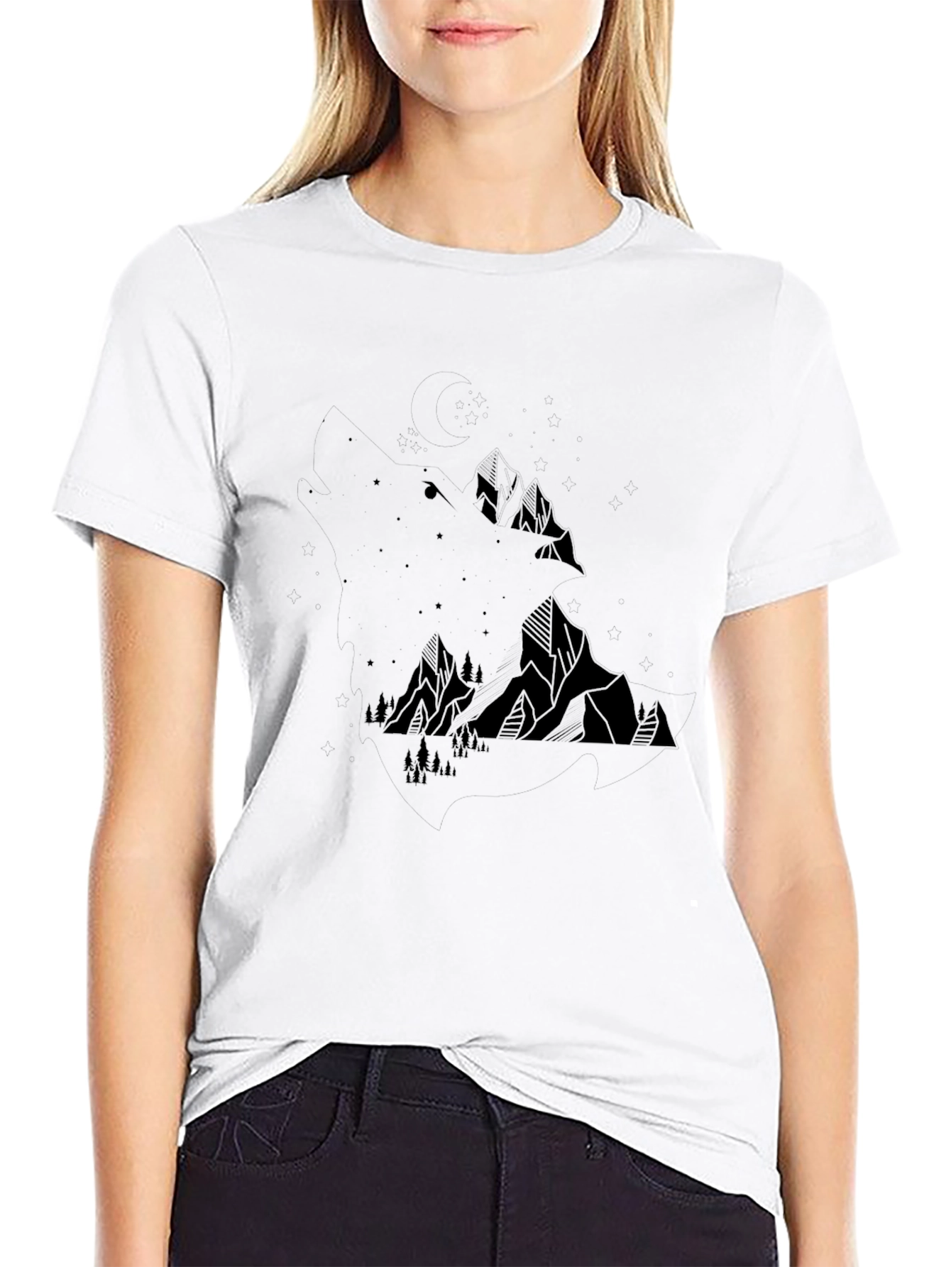 Geometric Mountain Scene Black T-Shirt