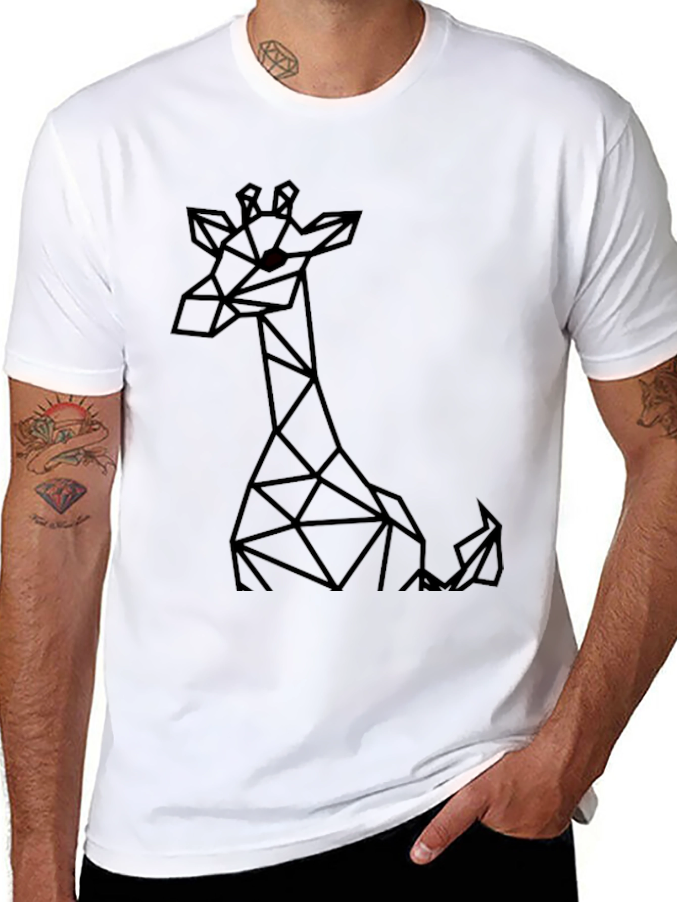 Geometric Giraffe Black T-Shirt