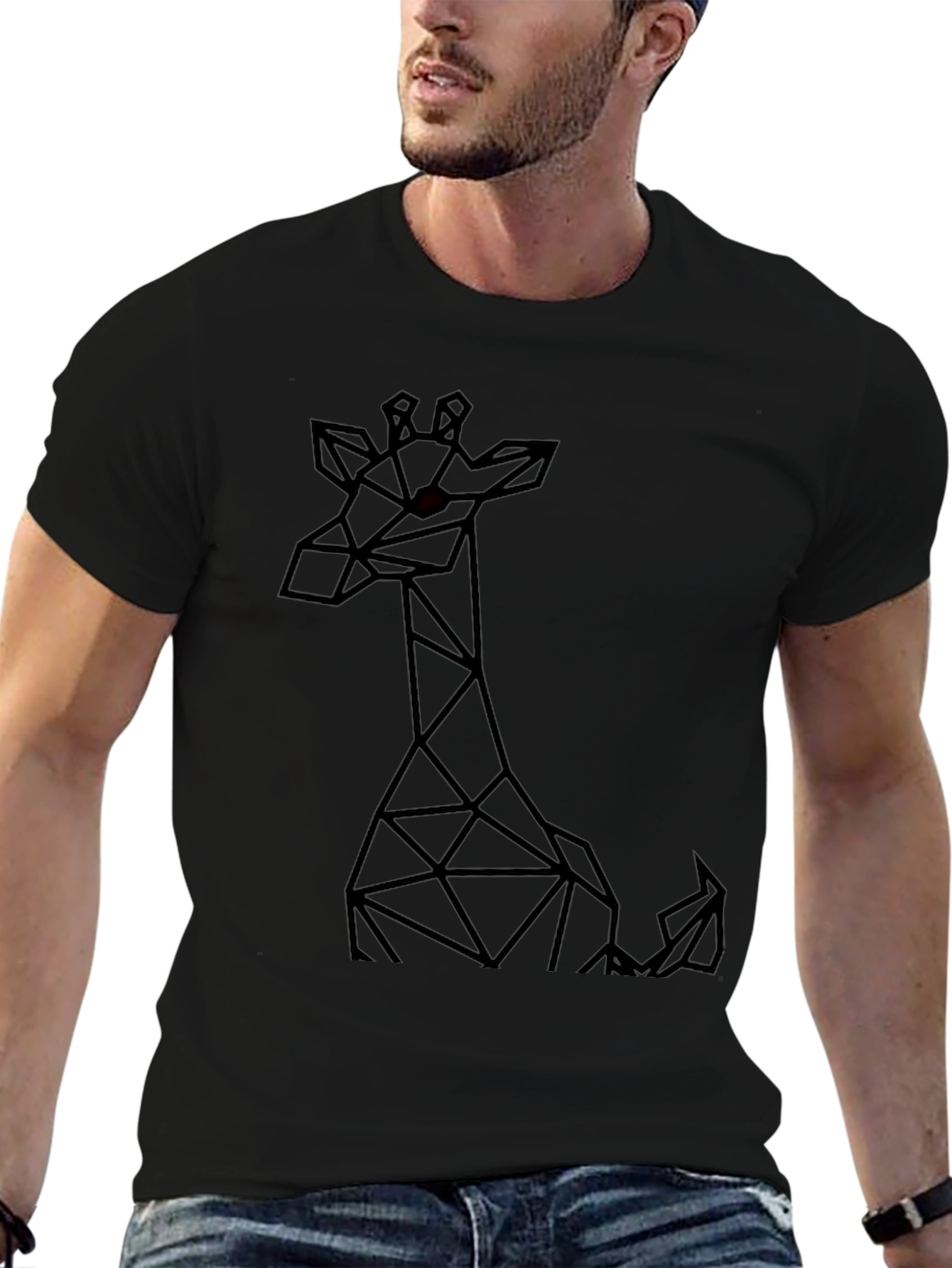 Geometric Giraffe Black T-Shirt