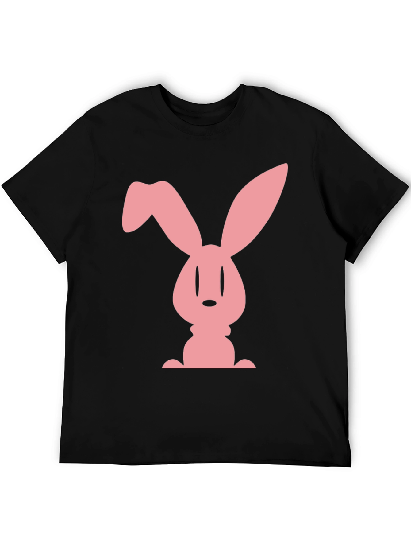 Pink Bunny Graphic Black Tee - Soft Cotton Blend